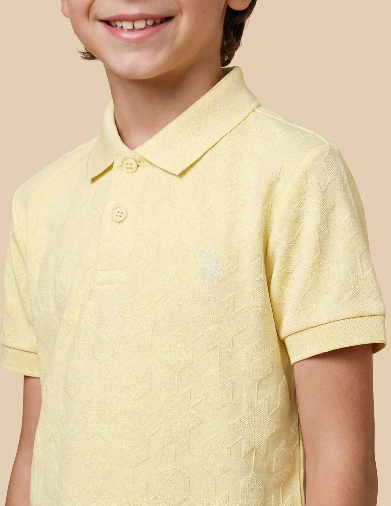 Geometric Self Design Regular Fit Polo Shirt Light Yellow - U.S. Polo Assn. India | Large