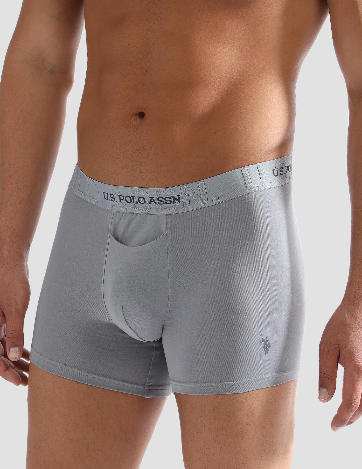 Elastic Waistband Ribbed Solid OET012 Trunks - Pack Of 2 Grey and Black - U.S. POLO ASSN. | Large