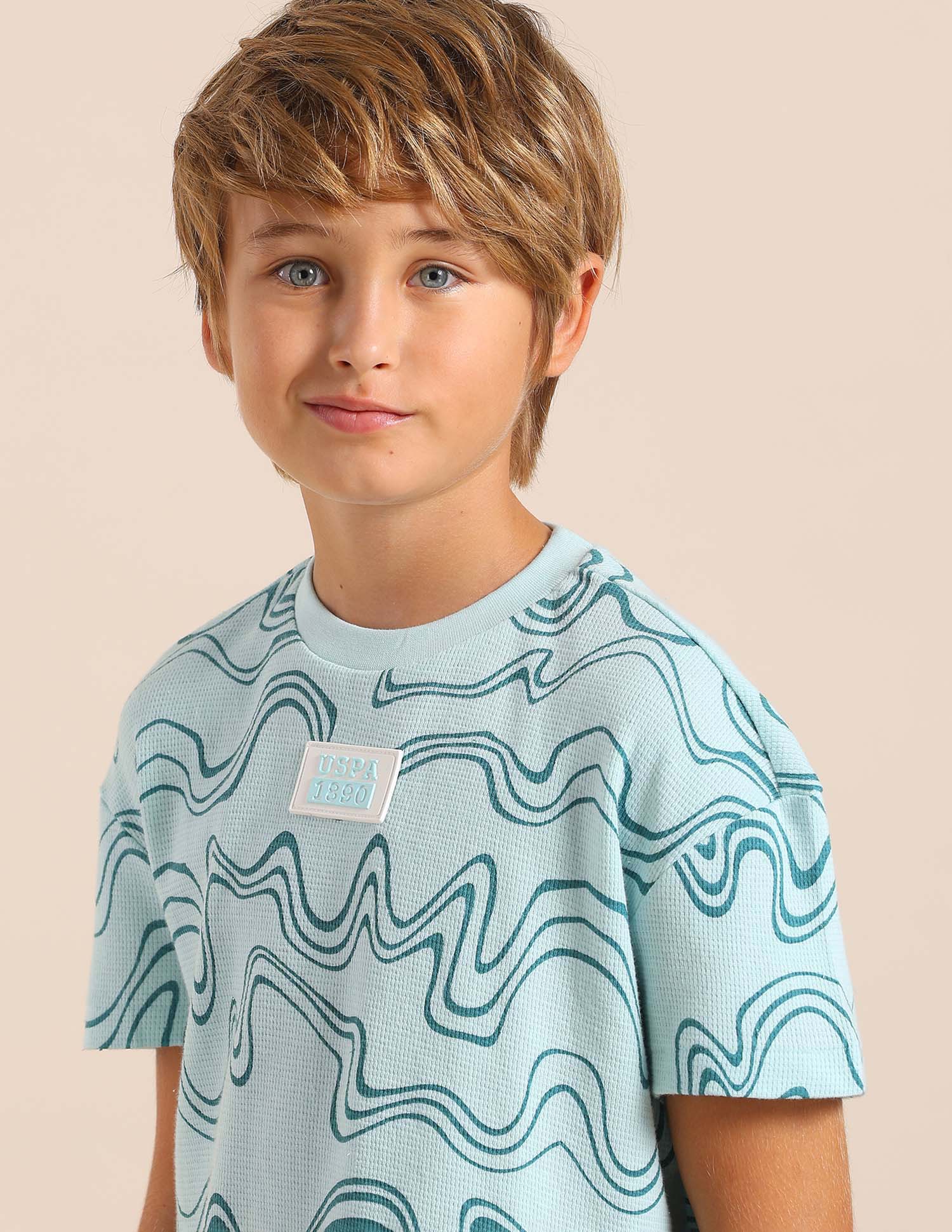 Boys Abstract Printed Regular Fit T-Shirt Light Blue - U.S. POLO ASSN. | Large