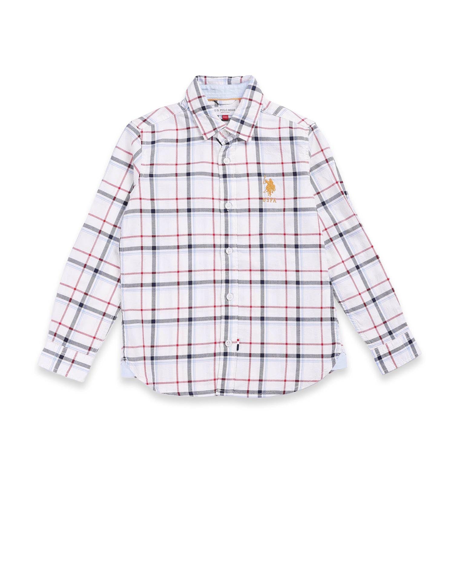 Boys Tartan Check Cotton Shirt White - U.S. Polo Assn. India | Large