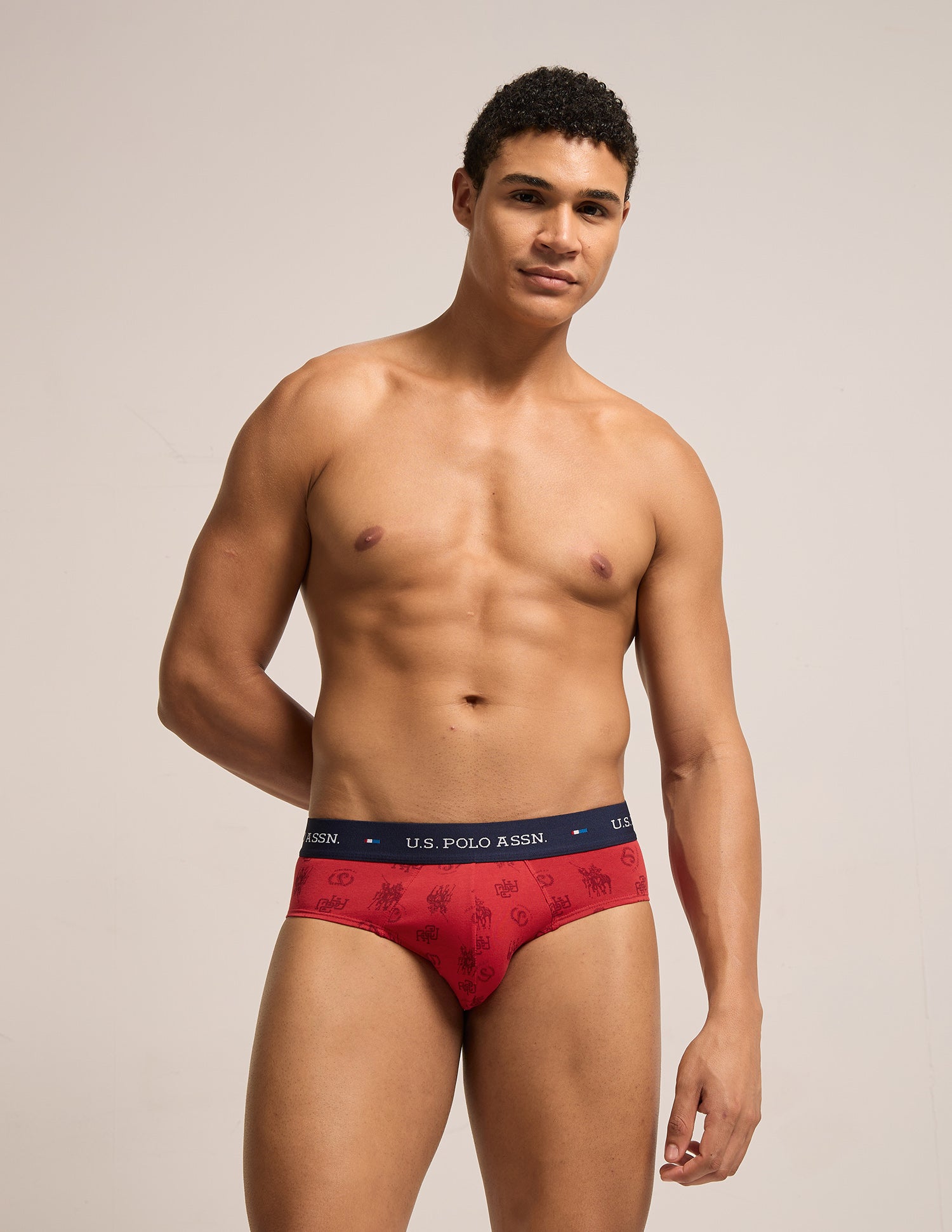 Breathable Cotton Stretch OEB25 Briefs - Pack of 3 Navy|Red|White - U.S. Polo Assn. India | Large