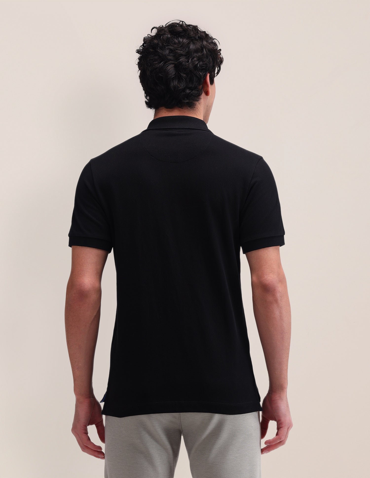 Solid Cotton Slim Fit Polo Shirt Black - U.S. Polo Assn. India | Large