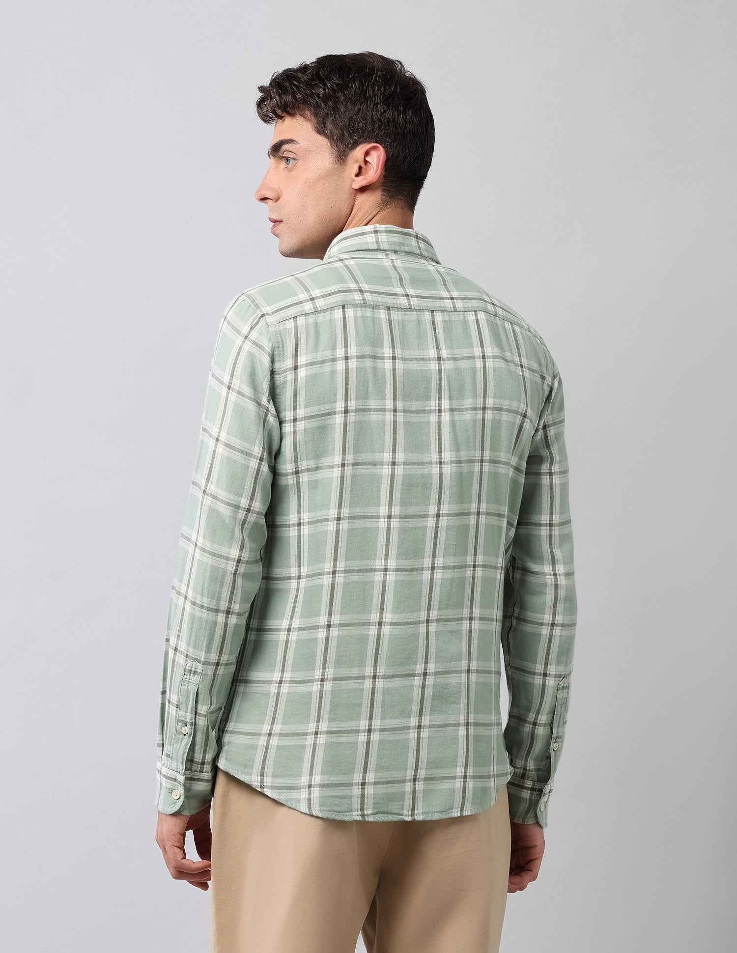 Tartan Checked Pure Cotton Shirt Light Green - U.S. Polo Assn. India | Large