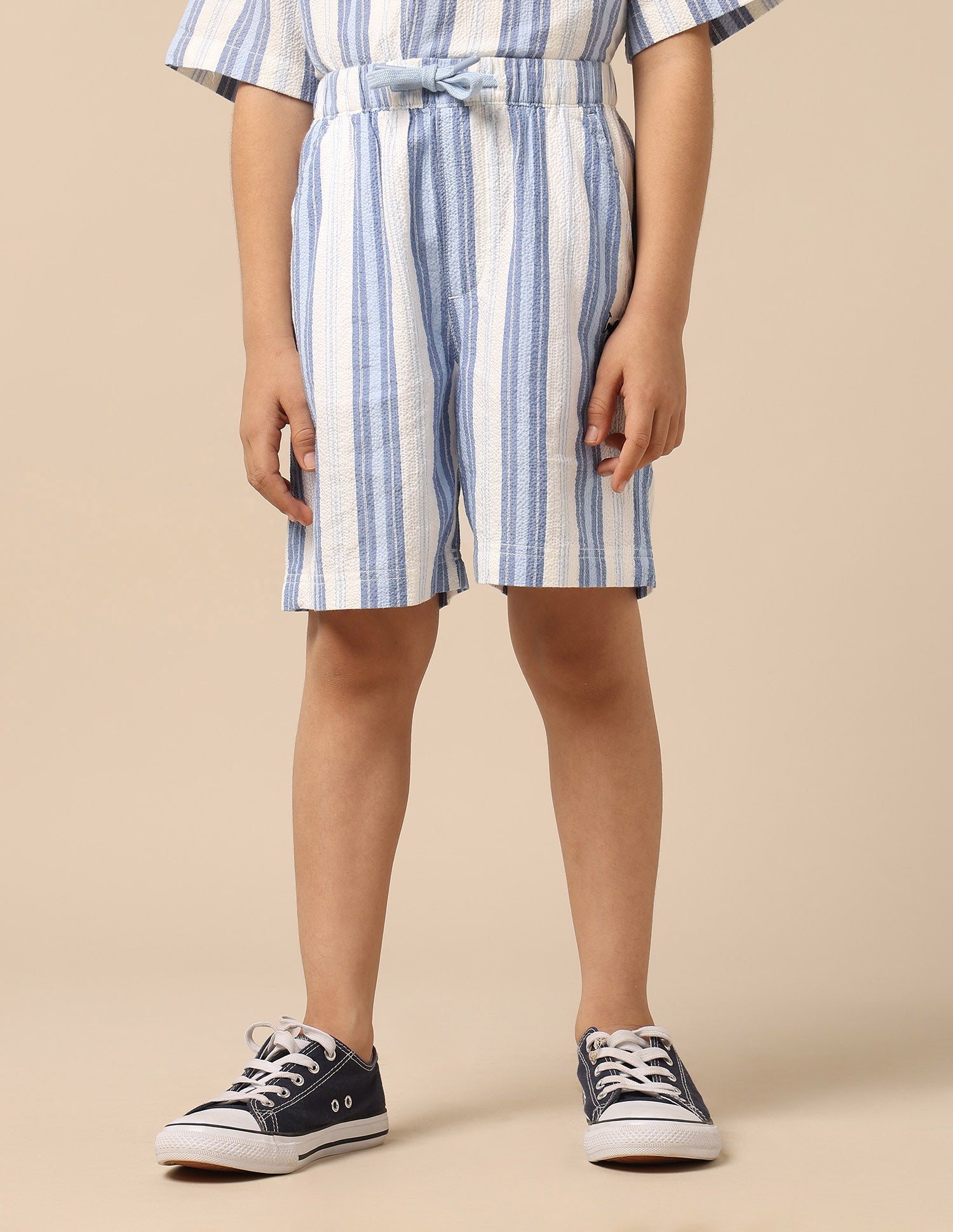 Boys Vertical Striped Regular Fit Shorts Blue - U.S. Polo Assn. India | Large