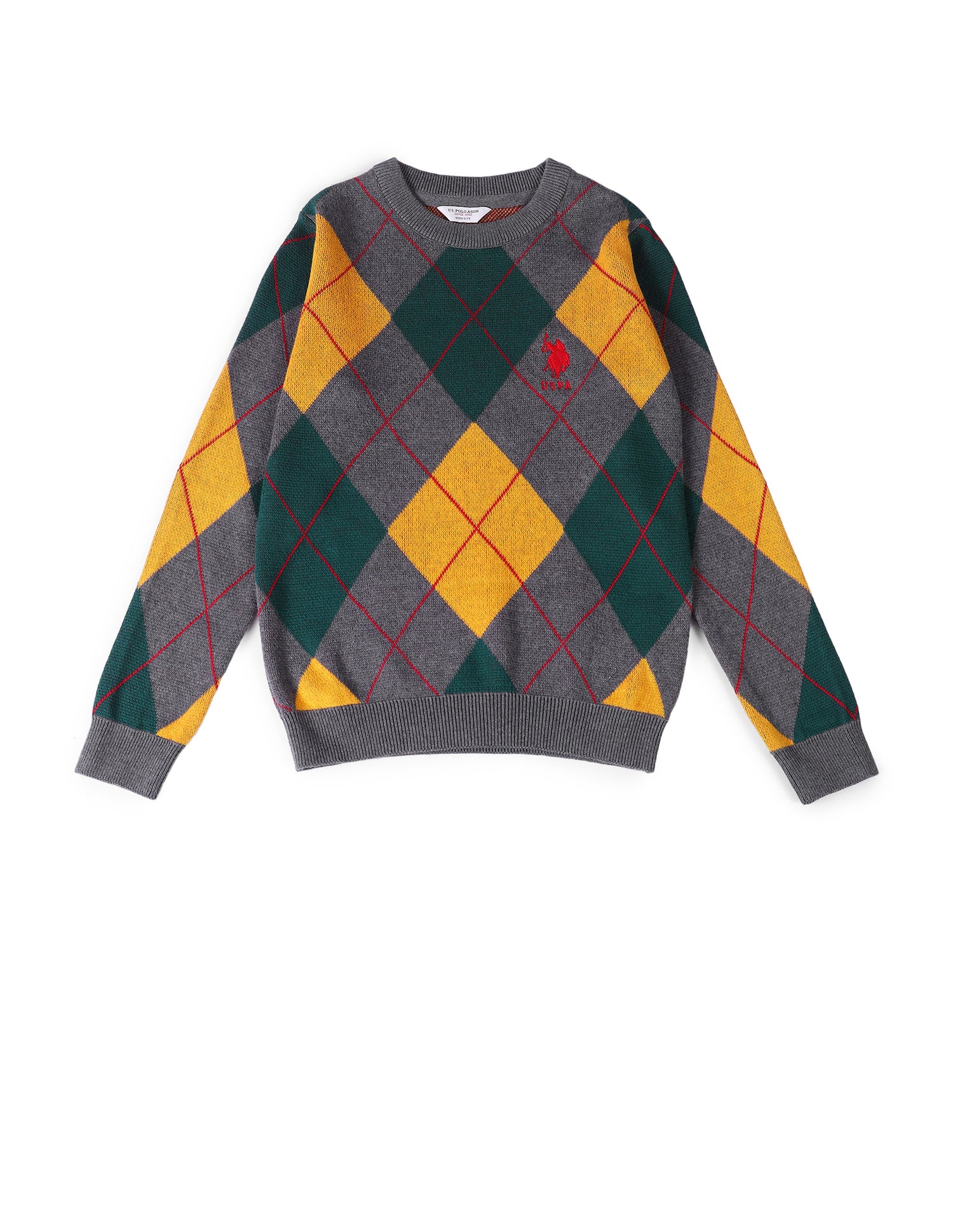 Boys Printed Regular Fit Sweater Ghost Grey - U.S. POLO ASSN. | Large