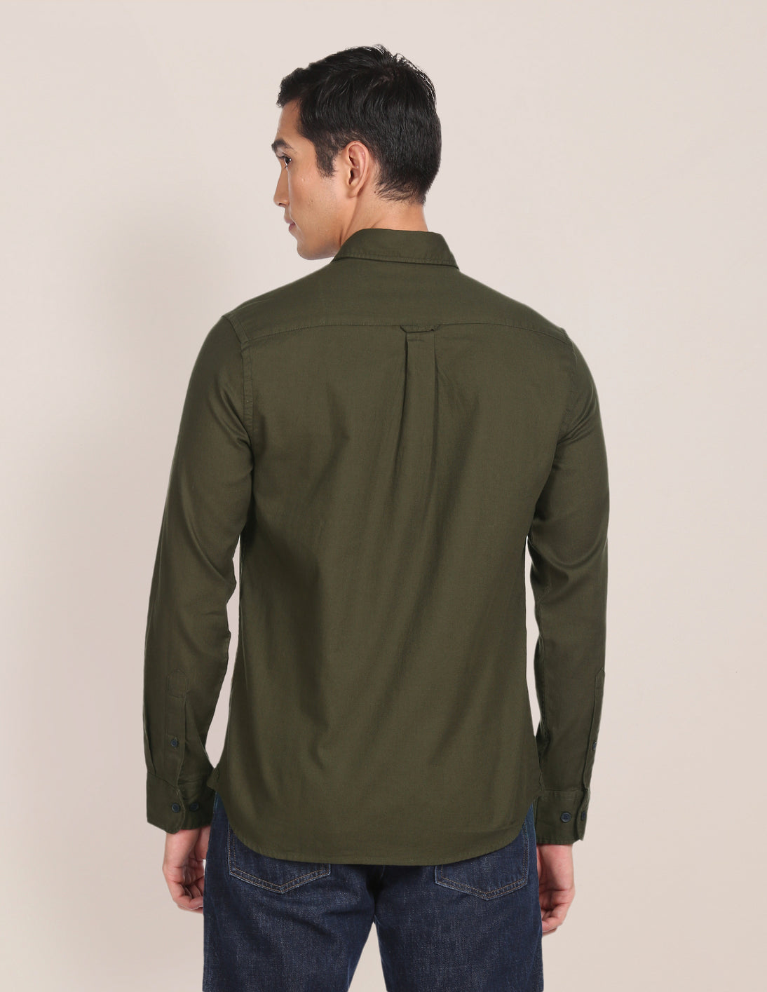 Spread Collar Solid Casual Shirt Olive - U.S. Polo Assn. India | Large