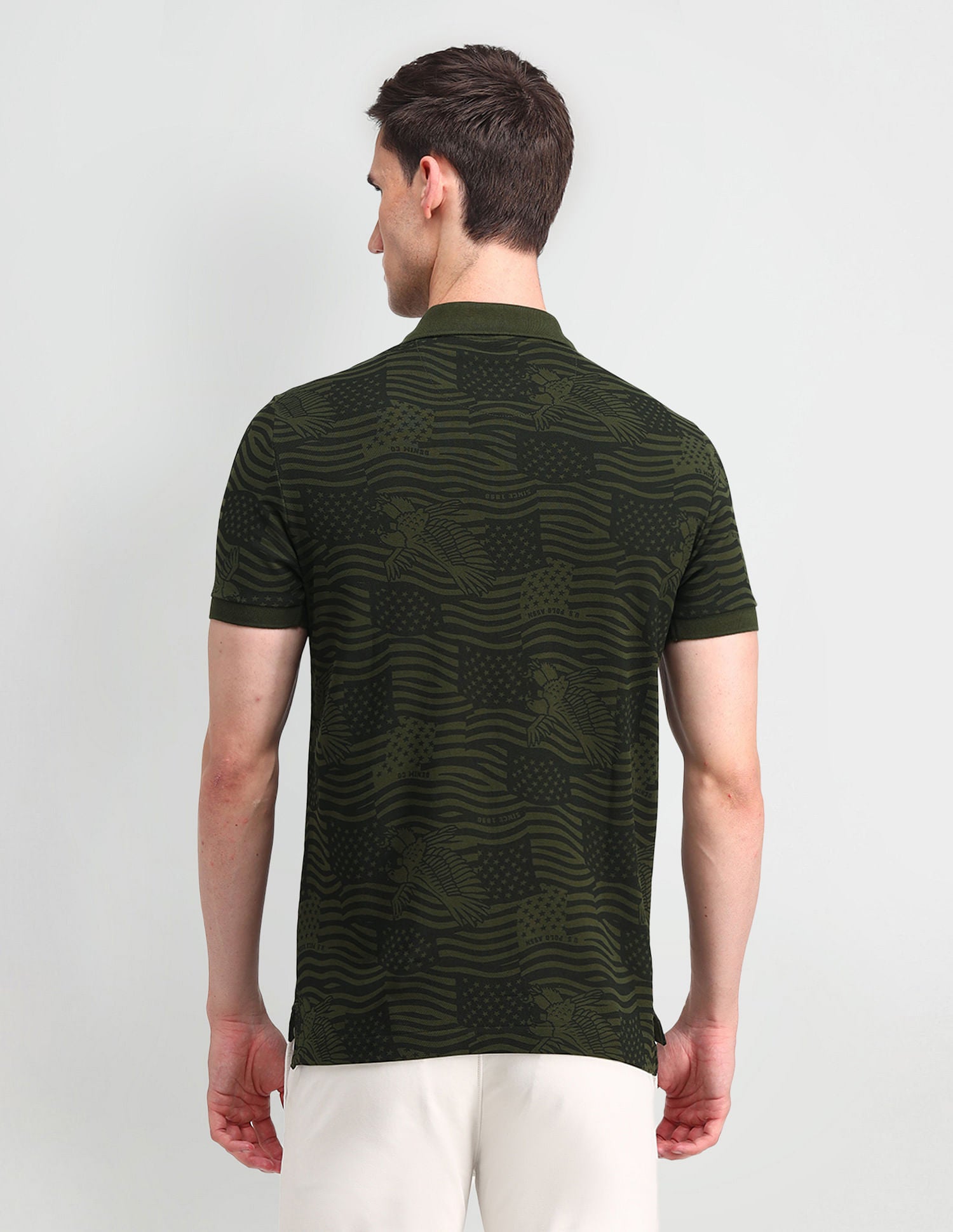 Muscle Fit Printed Polo Shirt Olive - U.S. Polo Assn. India | Large