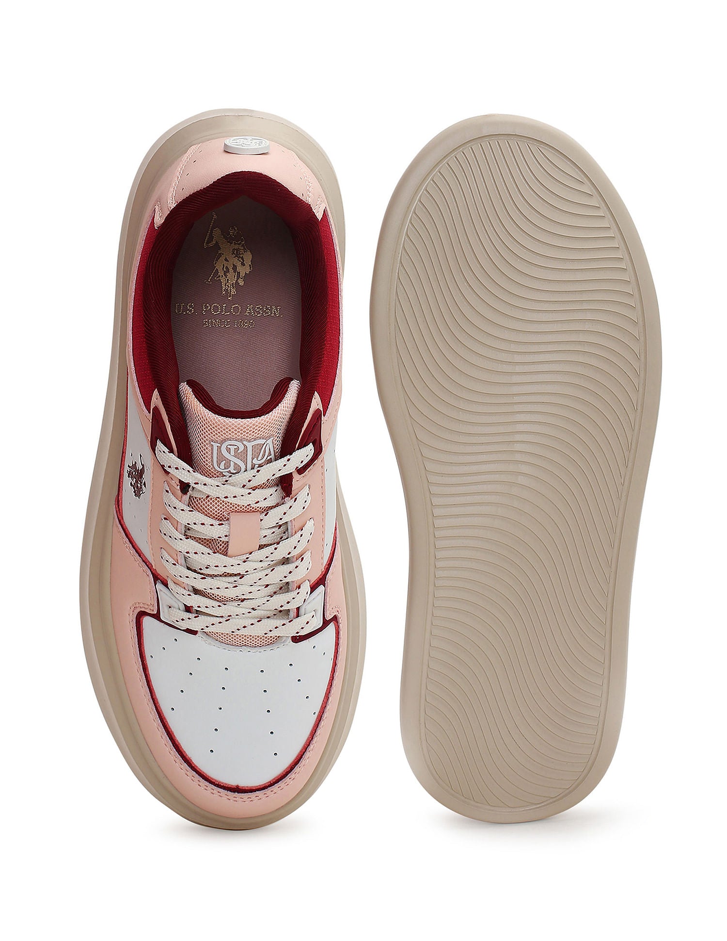 Women Round Toe Colour Block Kai Sneakers Pink - U.S. Polo Assn. India | Large