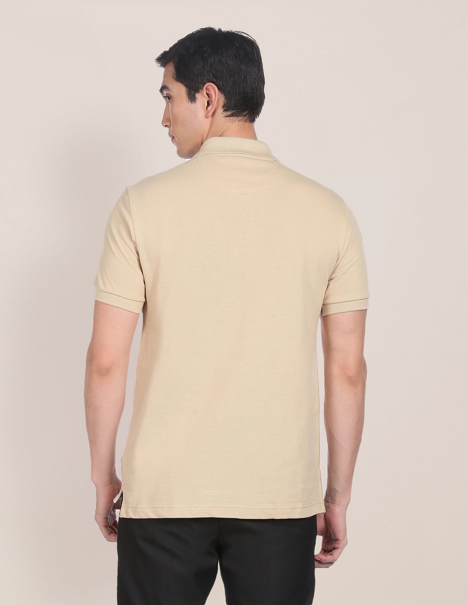 Pure Cotton Solid Pique Polo Shirt Beige - U.S. Polo Assn. India | Large