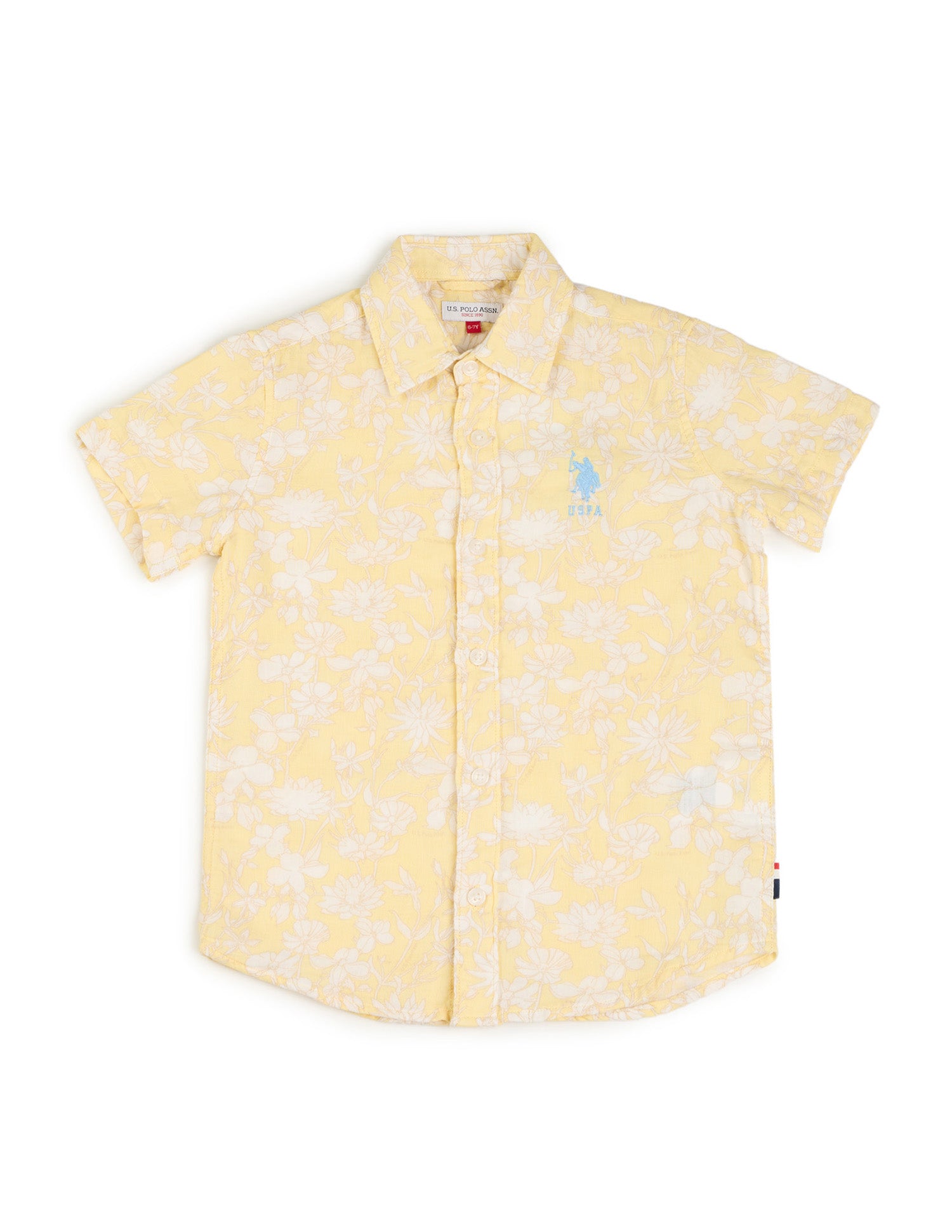 Boys Floral Printed Pure Cotton Shirt Yellow - U.S. POLO ASSN. | Large