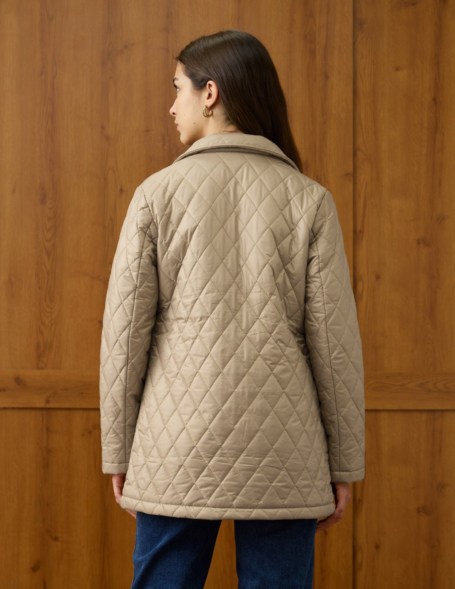 Solid Longline Qulited Jacket Beige - U.S. POLO ASSN. | Large