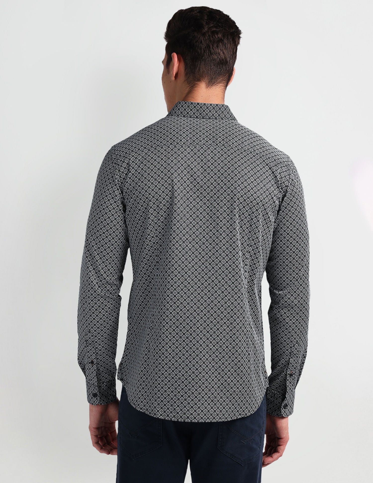 Slim Fit Motif Print Shirt Black - U.S. Polo Assn. India | Large