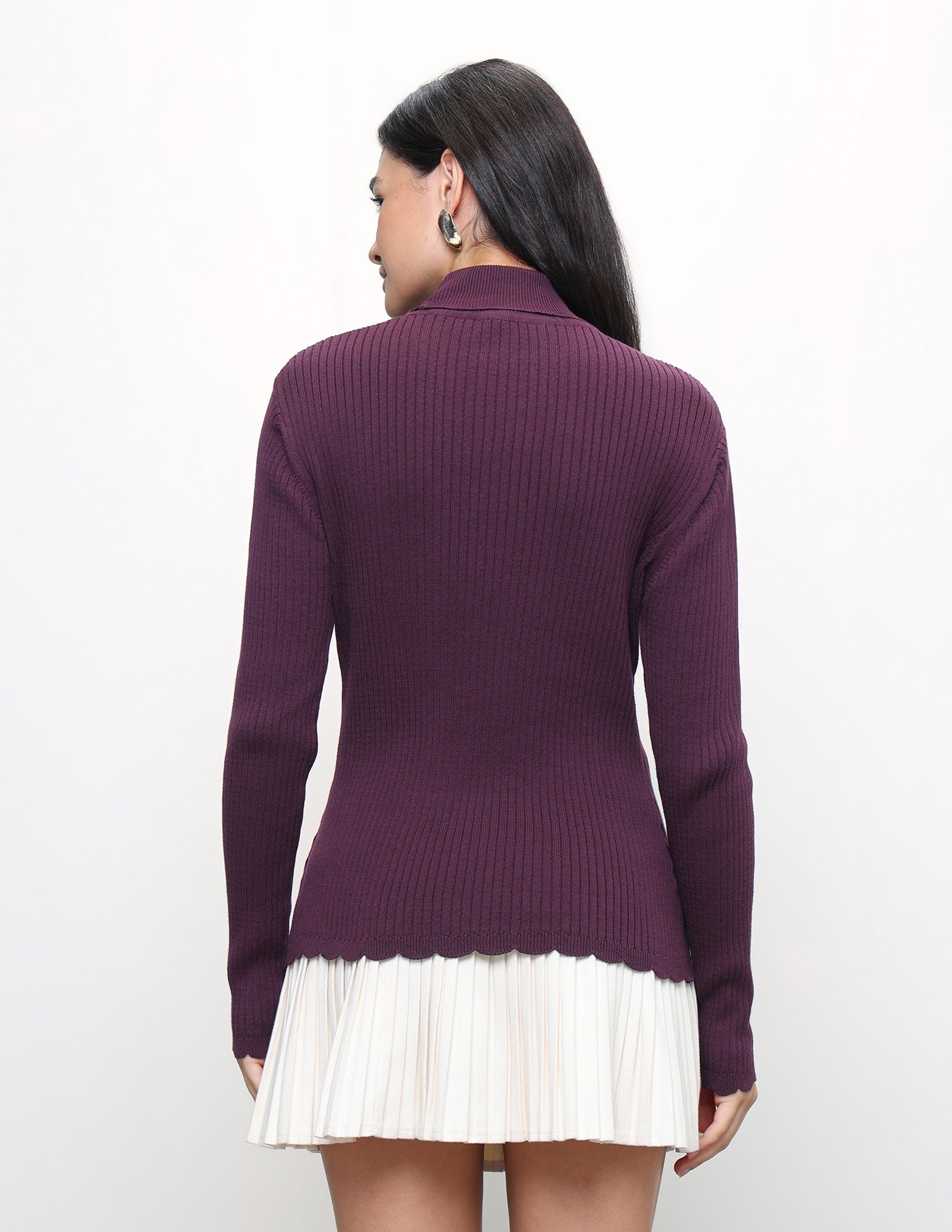 Vertical Striped Patterned Sweater Wine - U.S. Polo Assn. India | Large