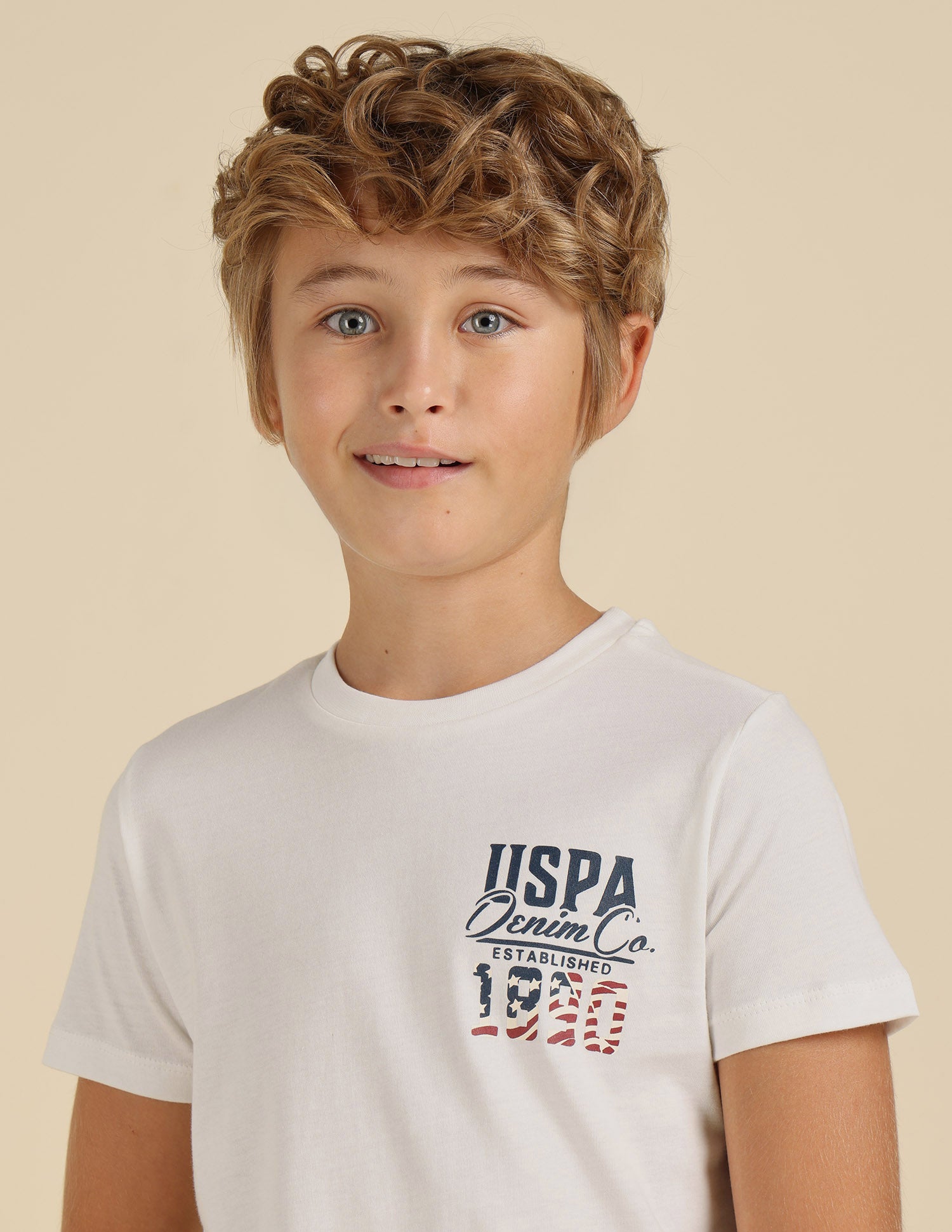 Boys Brand Printed Regular Fit T-Shirt Off White - U.S. POLO ASSN. | Large