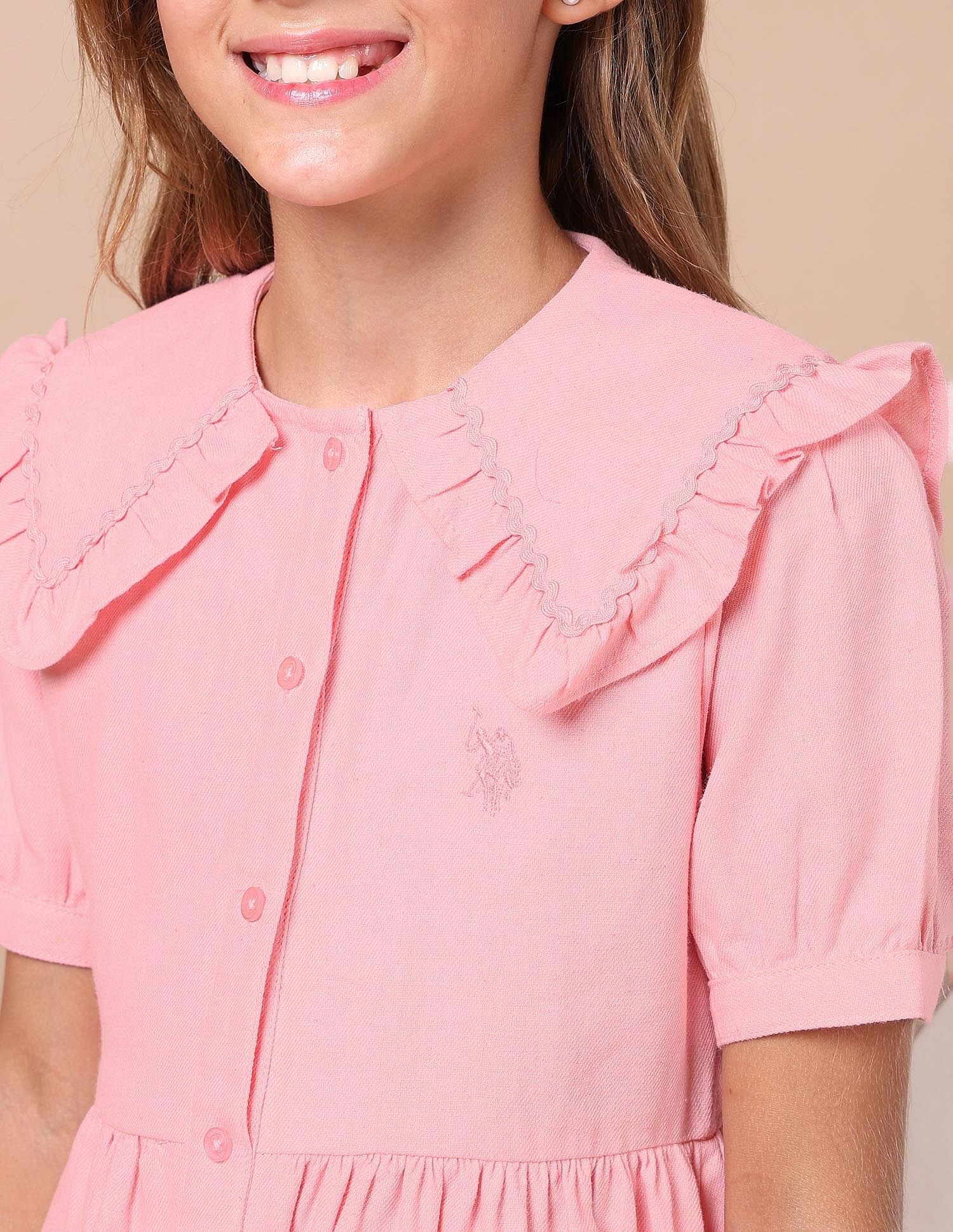 Girls Cape Collar Solid Mini Dress Light Pink - U.S. POLO ASSN. | Large