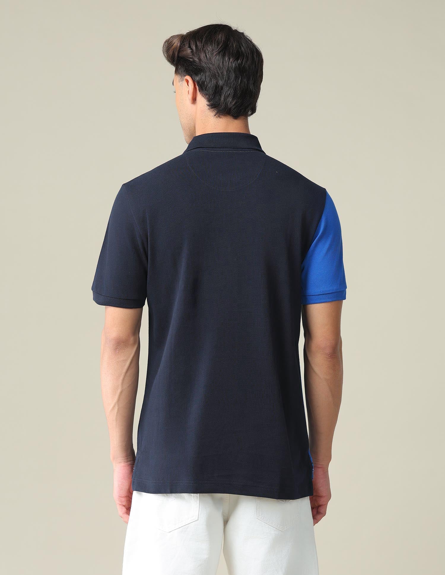 Colour Block Cotton Polo Shirt Navy and White - U.S. POLO ASSN. | Large