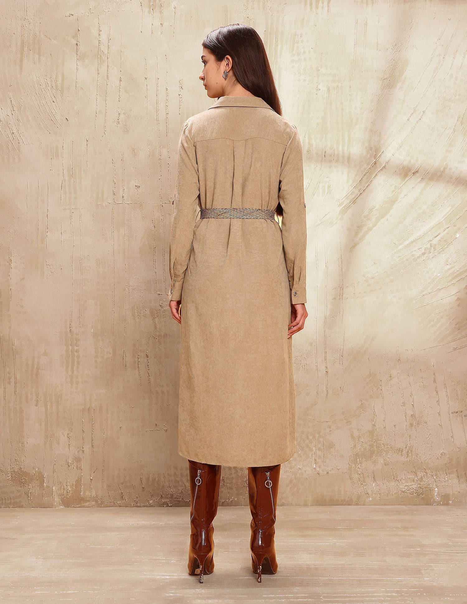 Solid Midi Shirt Dress Brown - U.S. POLO ASSN. | Large