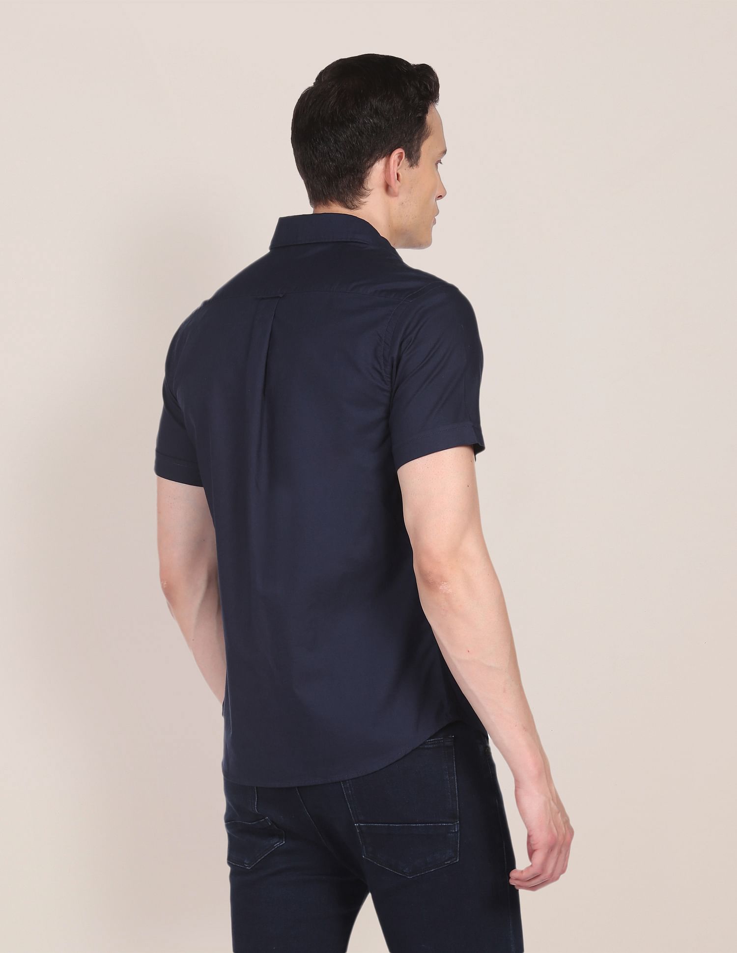 Short Sleeve Cotton Solid Casual Shirt Navy - U.S. Polo Assn. India | Large