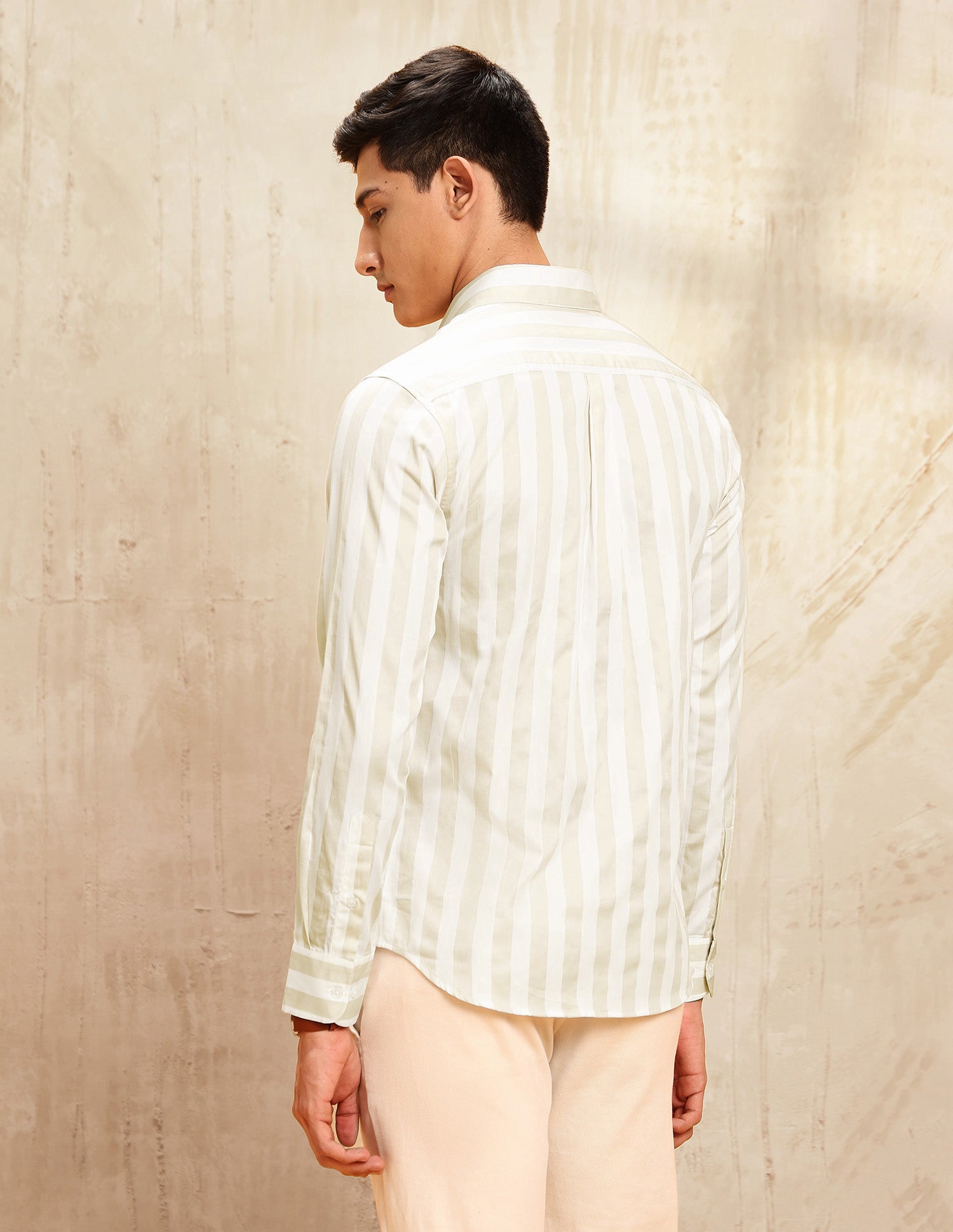 Vertical Striped Tailored Fit Shirt Beige - U.S. POLO ASSN. | Large