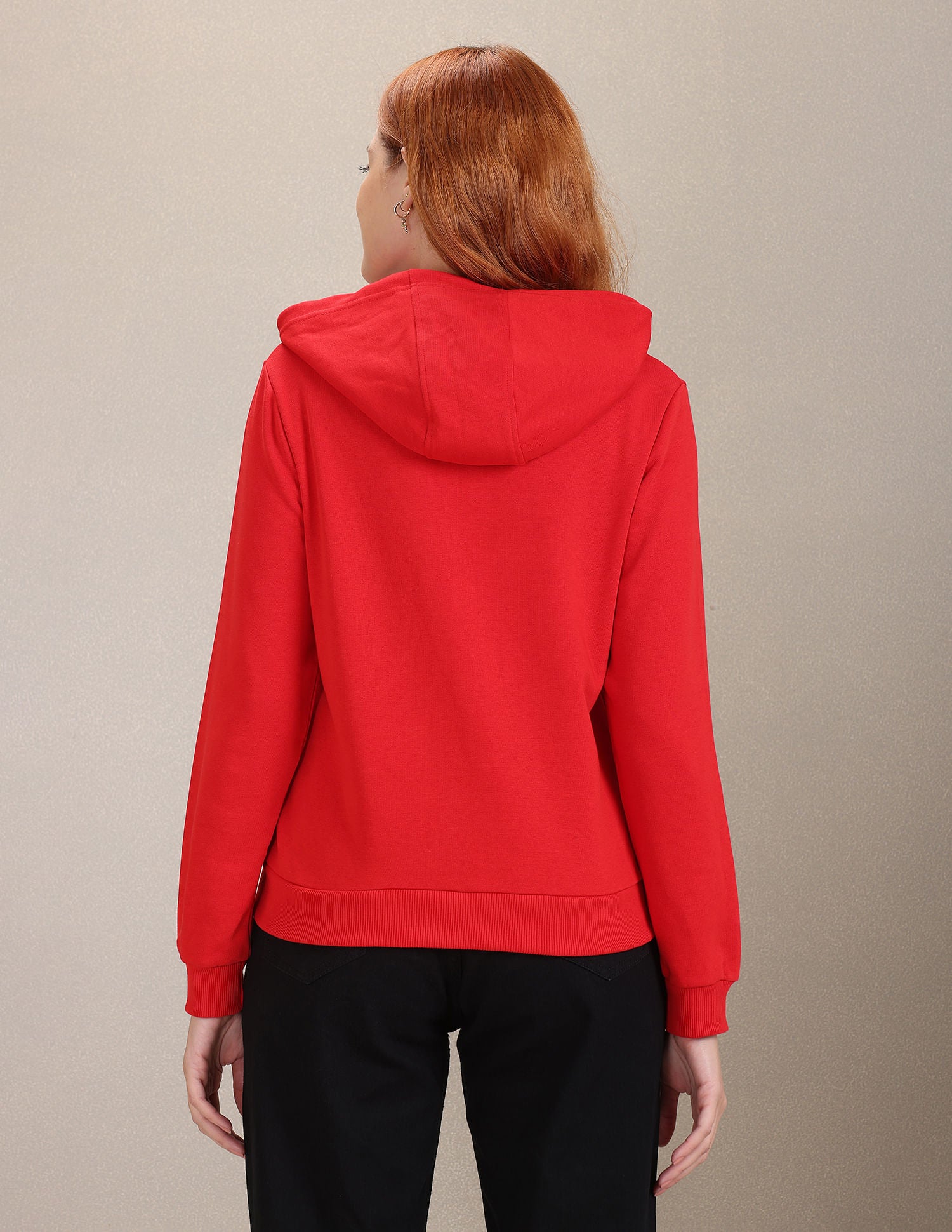 Solid Hooded Cropped Sweatshirt Red - U.S. Polo Assn. India | Large
