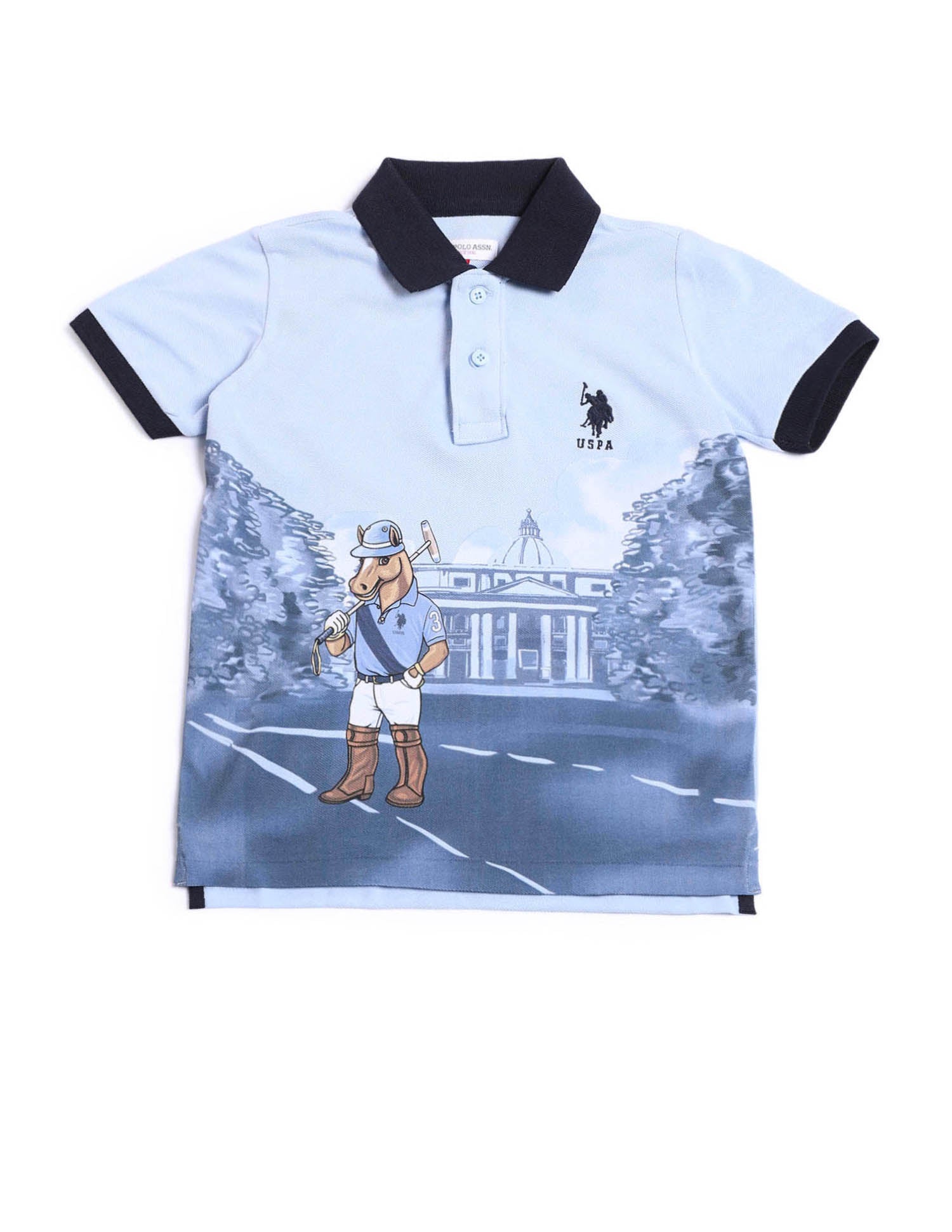Boys Graphic Printed Regular Fit Polo Shirt Blue - U.S. POLO ASSN. | Large