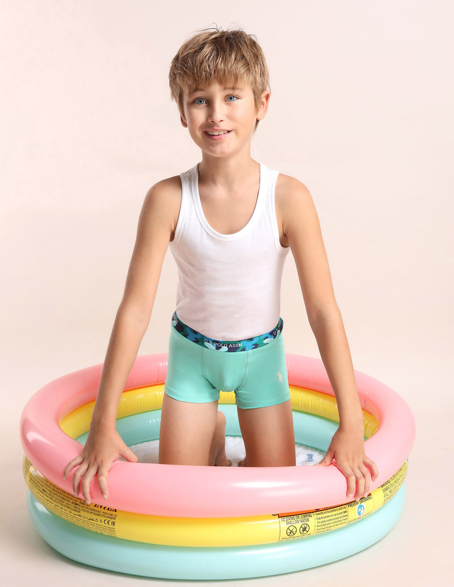 Boys Mid Rise Cotton Spandex Trunks - Pack Of 5 Grey, White, Green, Yellow and Green - U.S. POLO ASSN. | Large