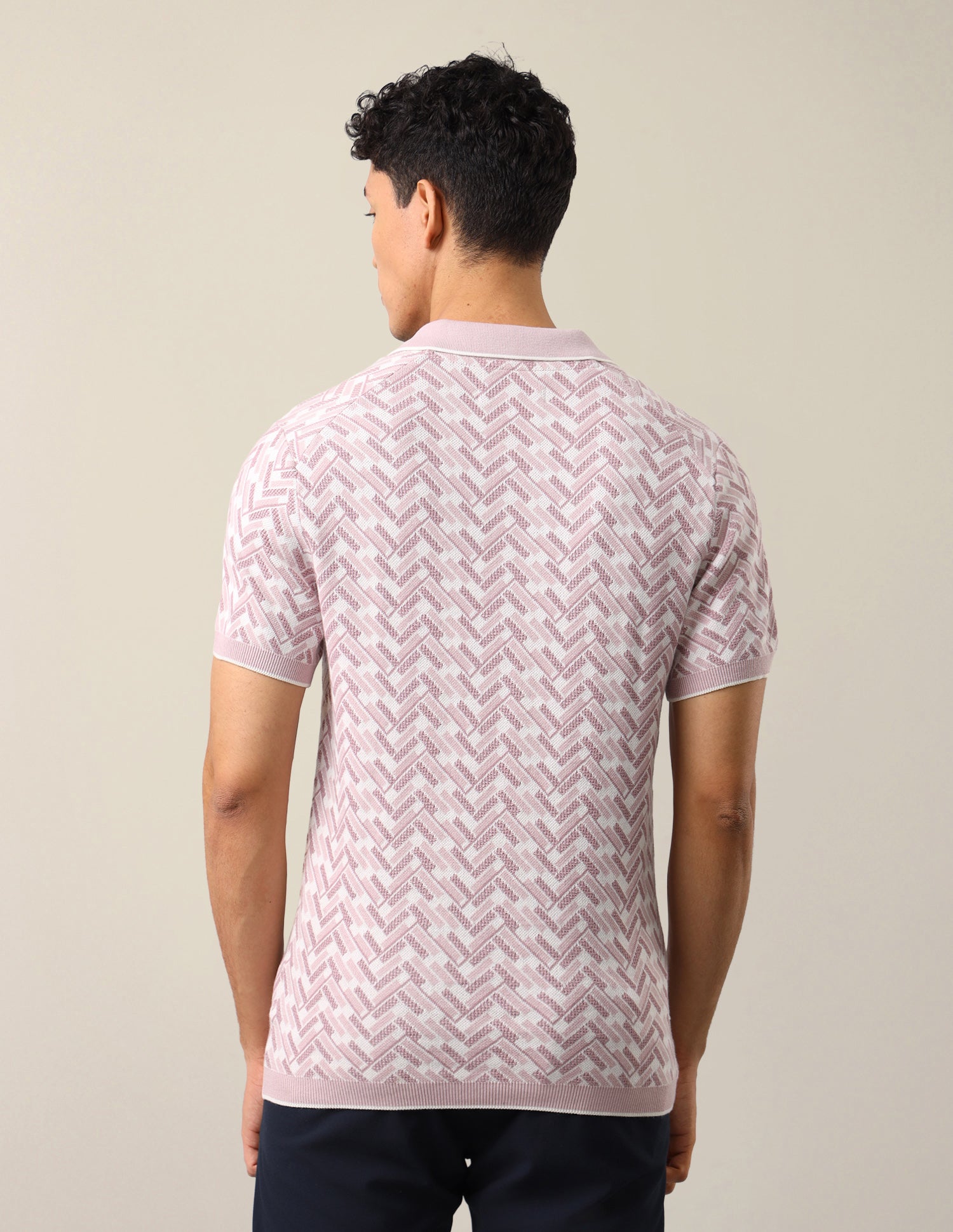 Geometric Patterned Knit Slim Fit Polo Shirt Pink - U.S. Polo Assn. India | Large