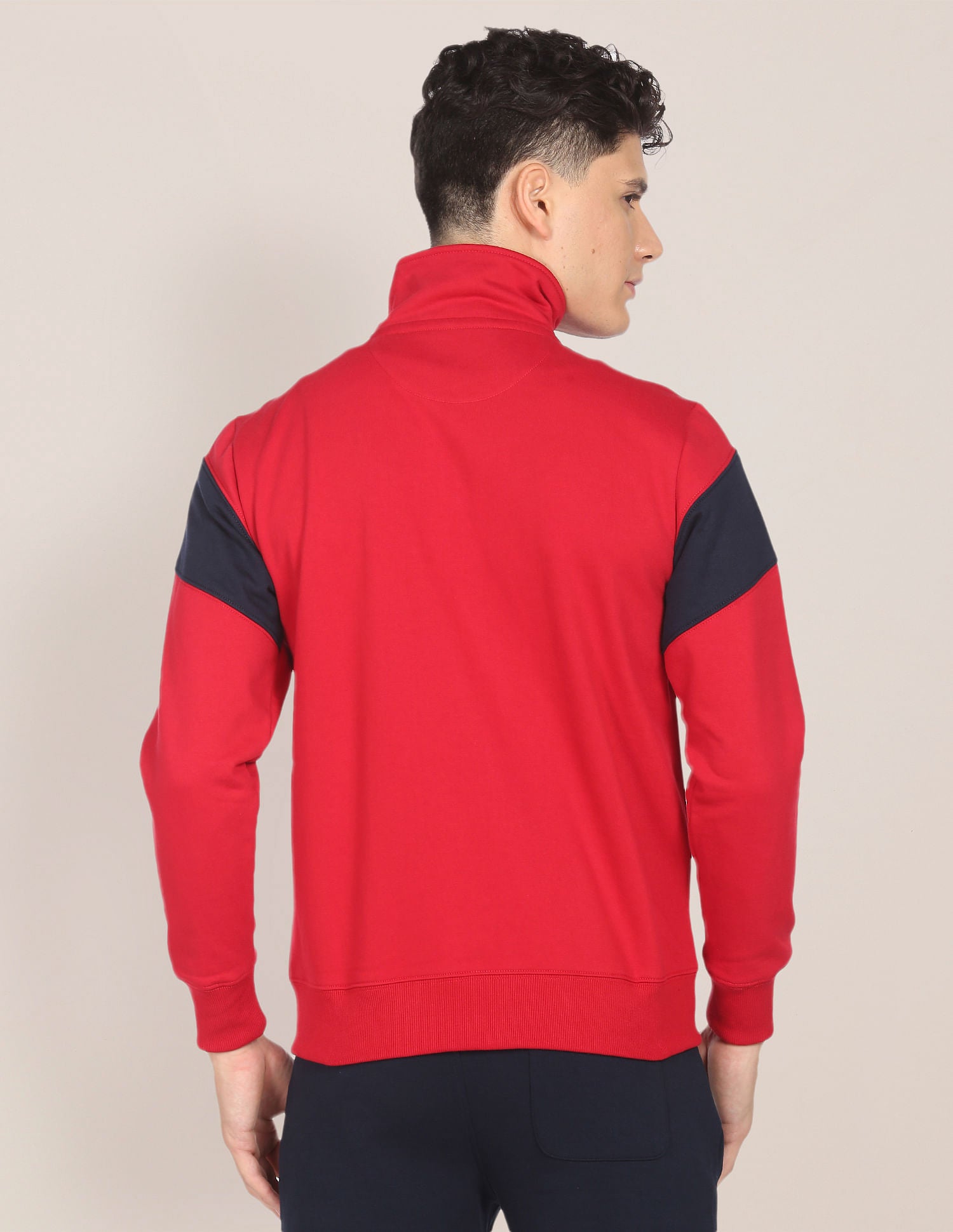 High Neck Colour Block Sweatshirt Red - U.S. Polo Assn. India | Large