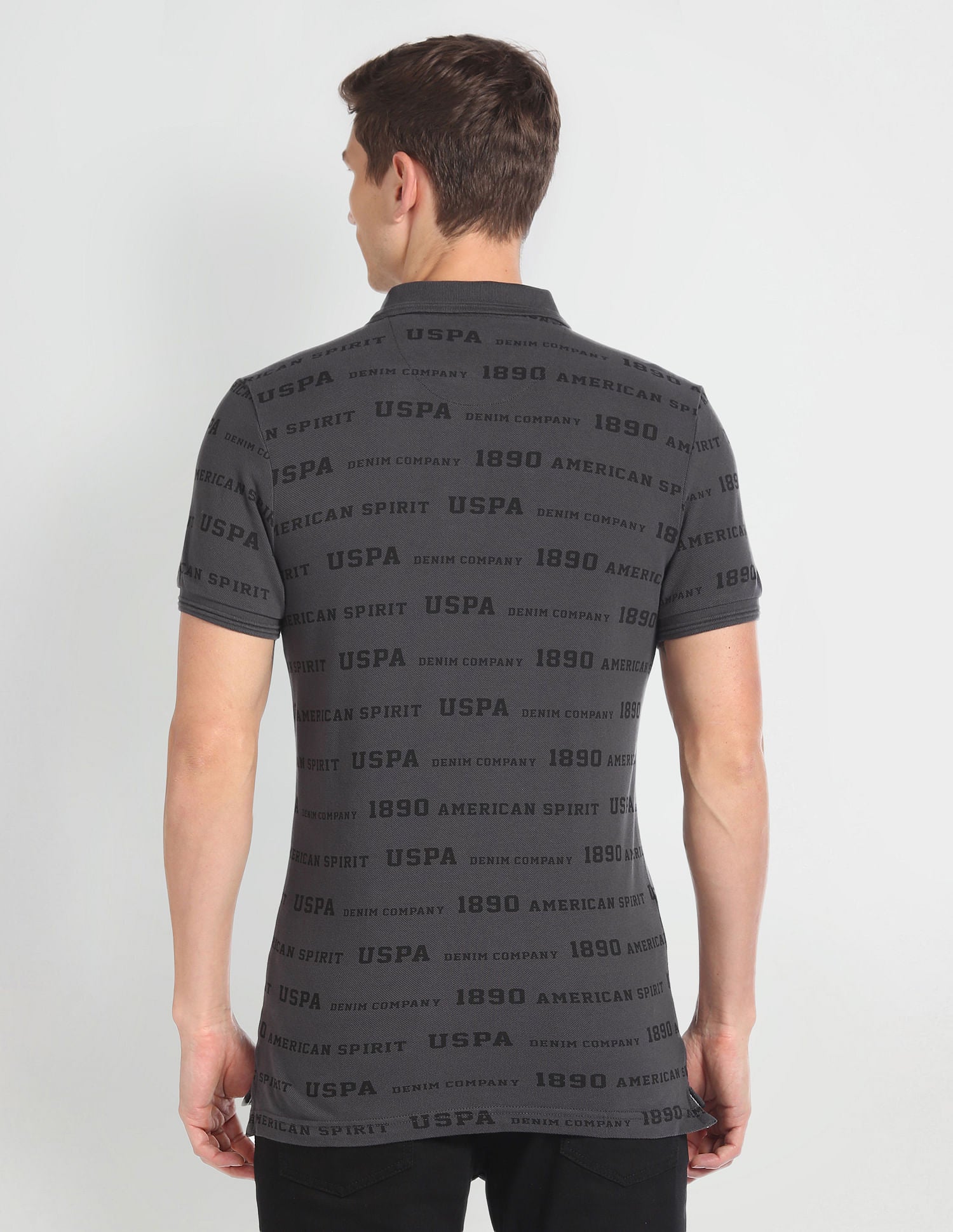 Brand Print Pique Polo Shirt Charcoal - U.S. Polo Assn. India | Large