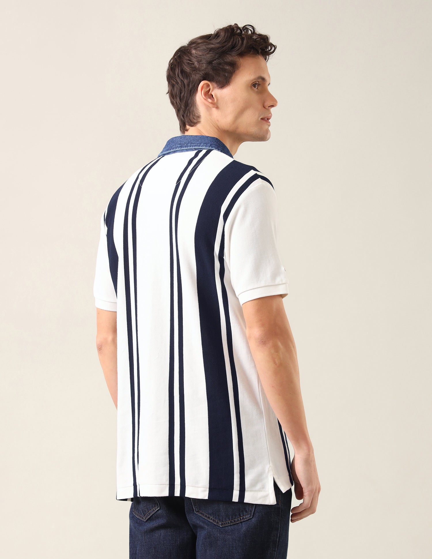 Vertical Striped Slim Fit Polo Shirt Ivory - U.S. Polo Assn. India | Large