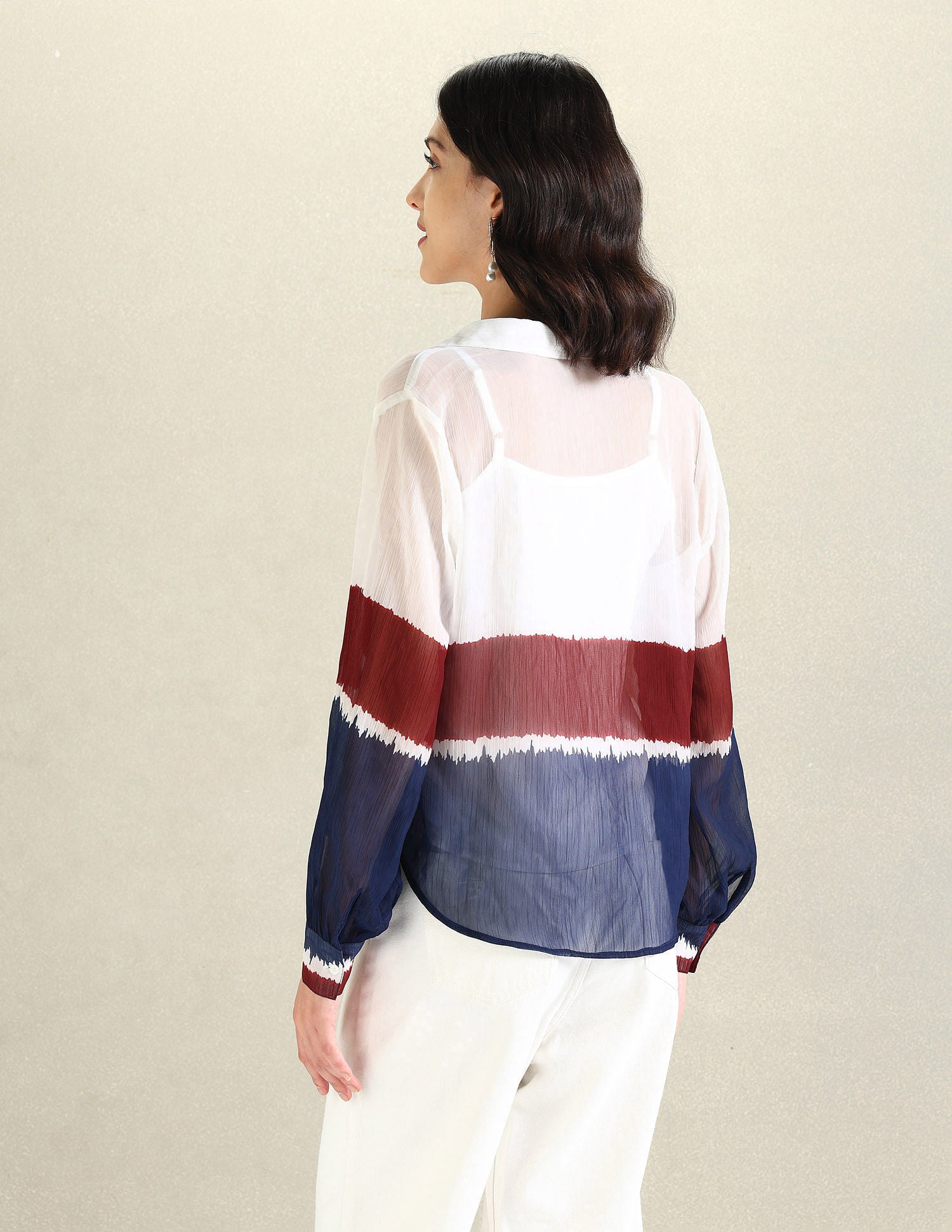 Colour Blocked Chiffon Shirt White, Red, and Navy - U.S. POLO ASSN. | Large