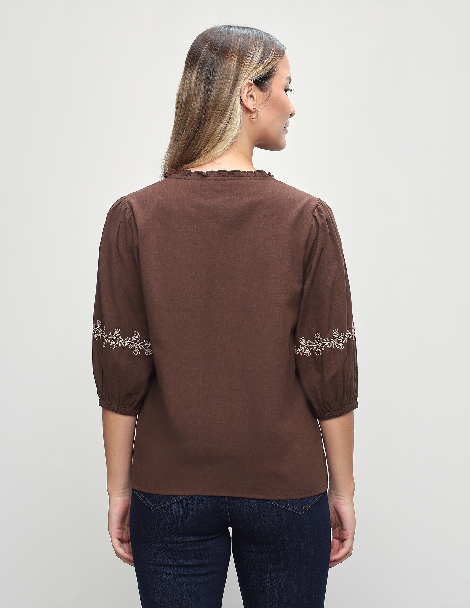 Floral Embroidered Regular Fit Top Brown - U.S. Polo Assn. India | Large