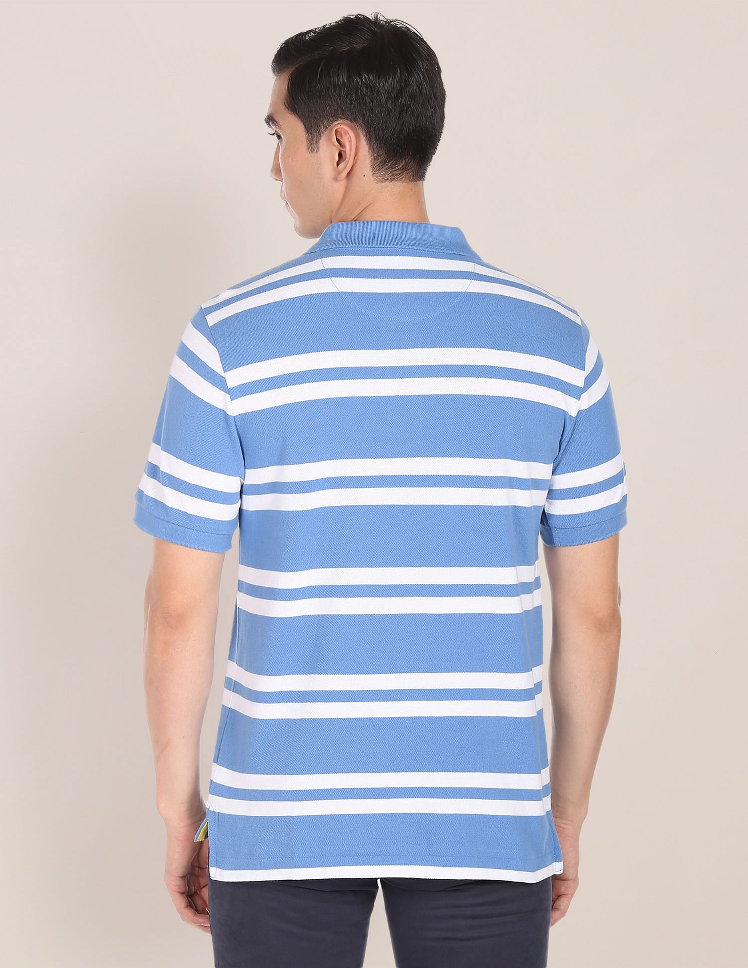 Pique Cotton Horizontal Stripe Polo Shirt Blue - U.S. Polo Assn. India | Large