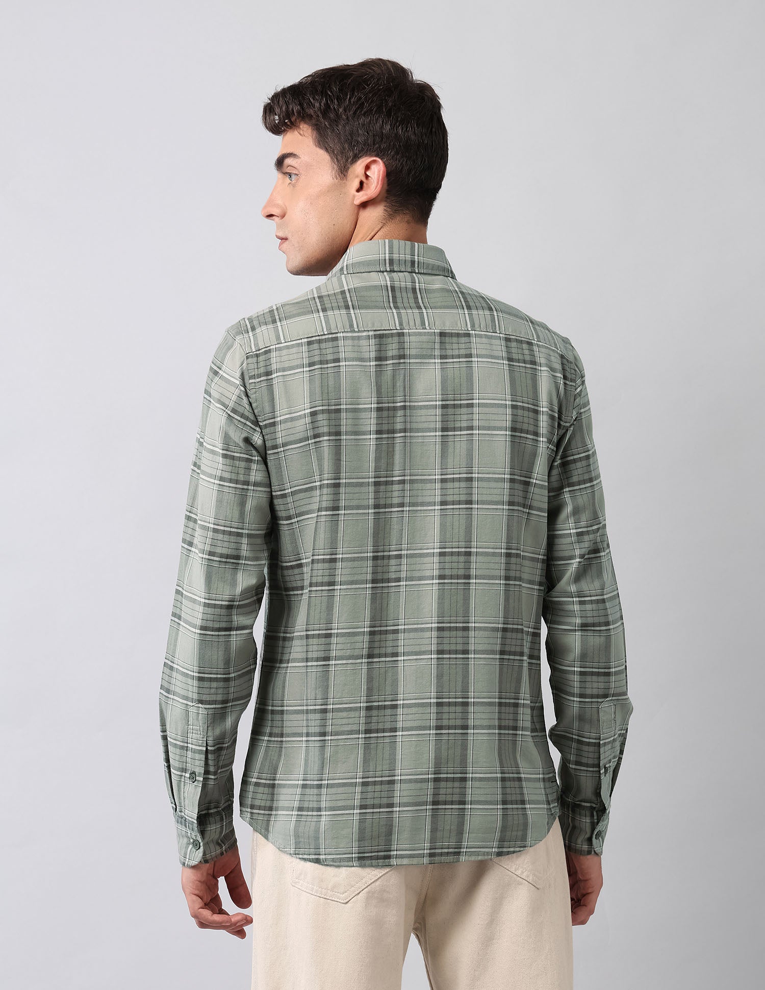 Tartan Checked Twill Shirt Light Olive - U.S. Polo Assn. India | Large