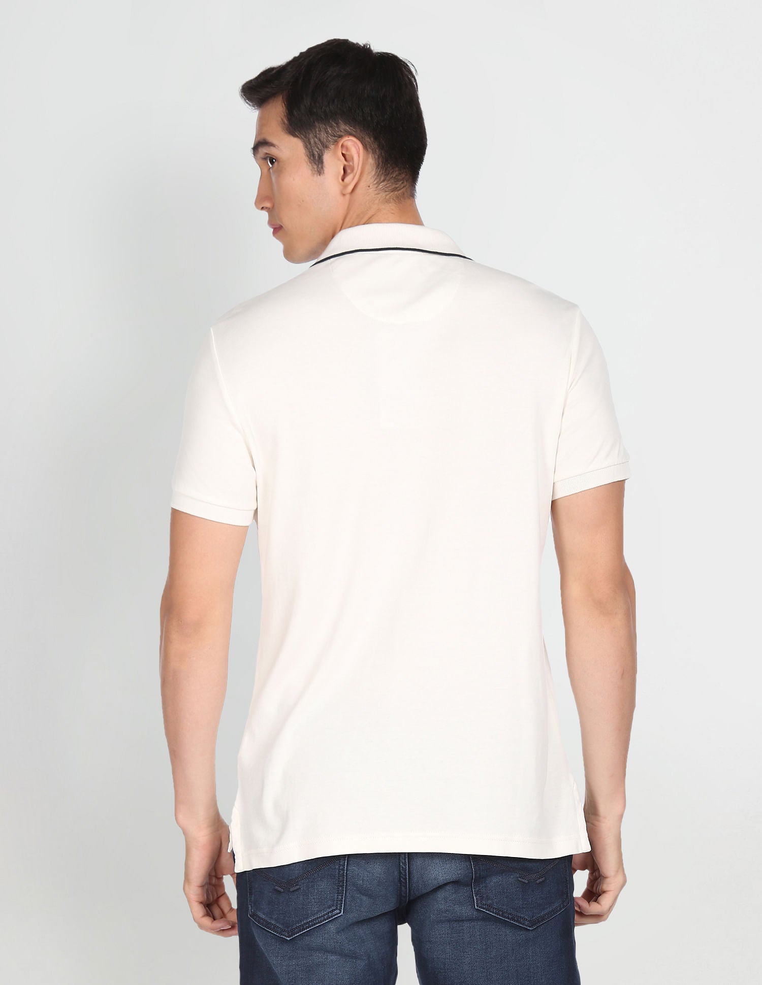 Men White Tipped Collar Brand Print Polo Shirt White - U.S. Polo Assn. India | Large