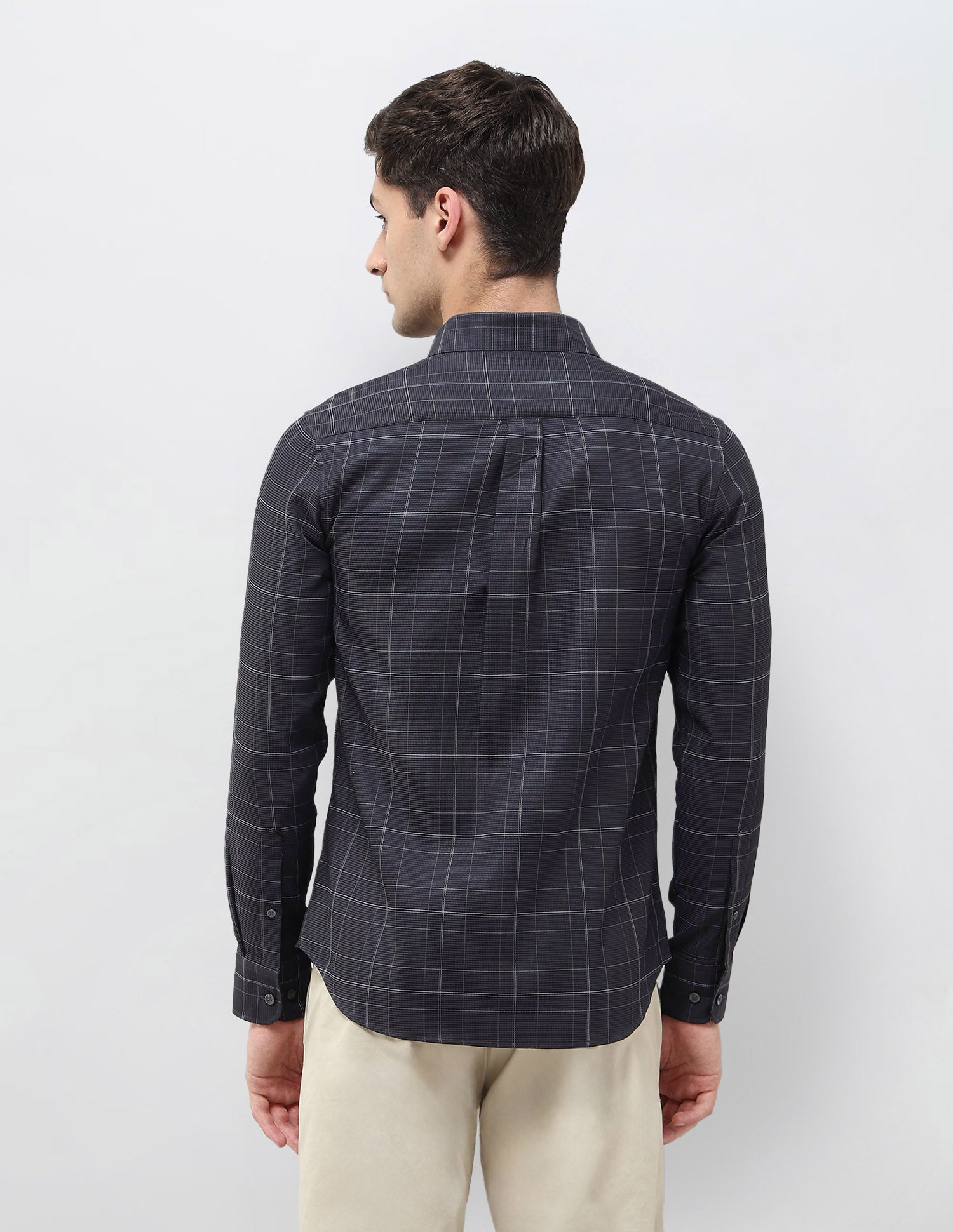 Regular Fit Textured With Grid Checked Shirt Grey - U.S. POLO ASSN. | Large