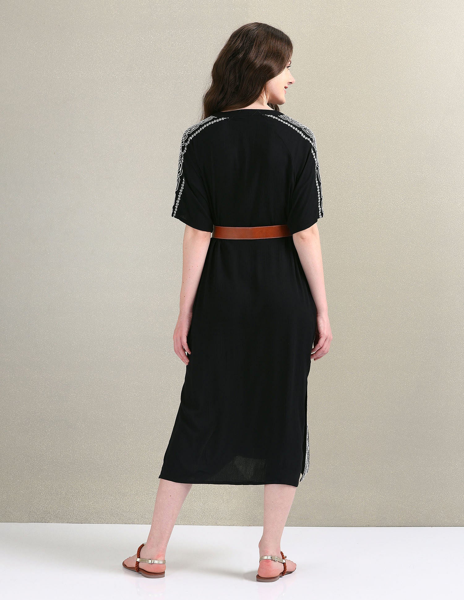 Crinkle Viscose Embroidered Dress Black - U.S. Polo Assn. India | Large