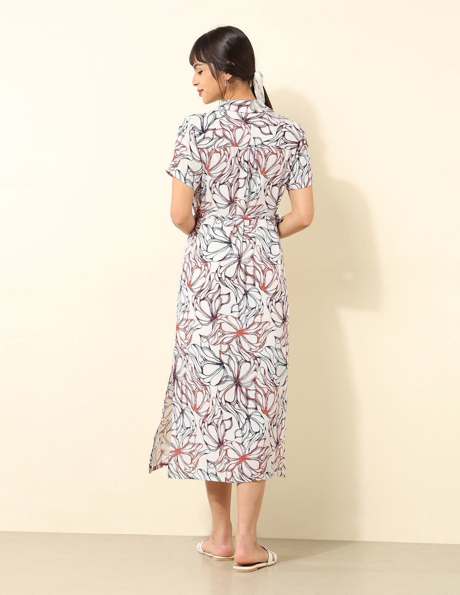Floral Printed A-Line Dress Off White - U.S. Polo Assn. India | Large