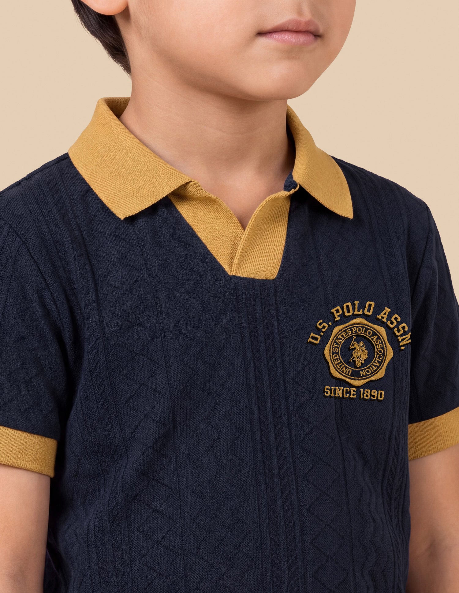 Self Design Geometric Regular Fit Polo Shirt Navy - U.S. Polo Assn. India | Large