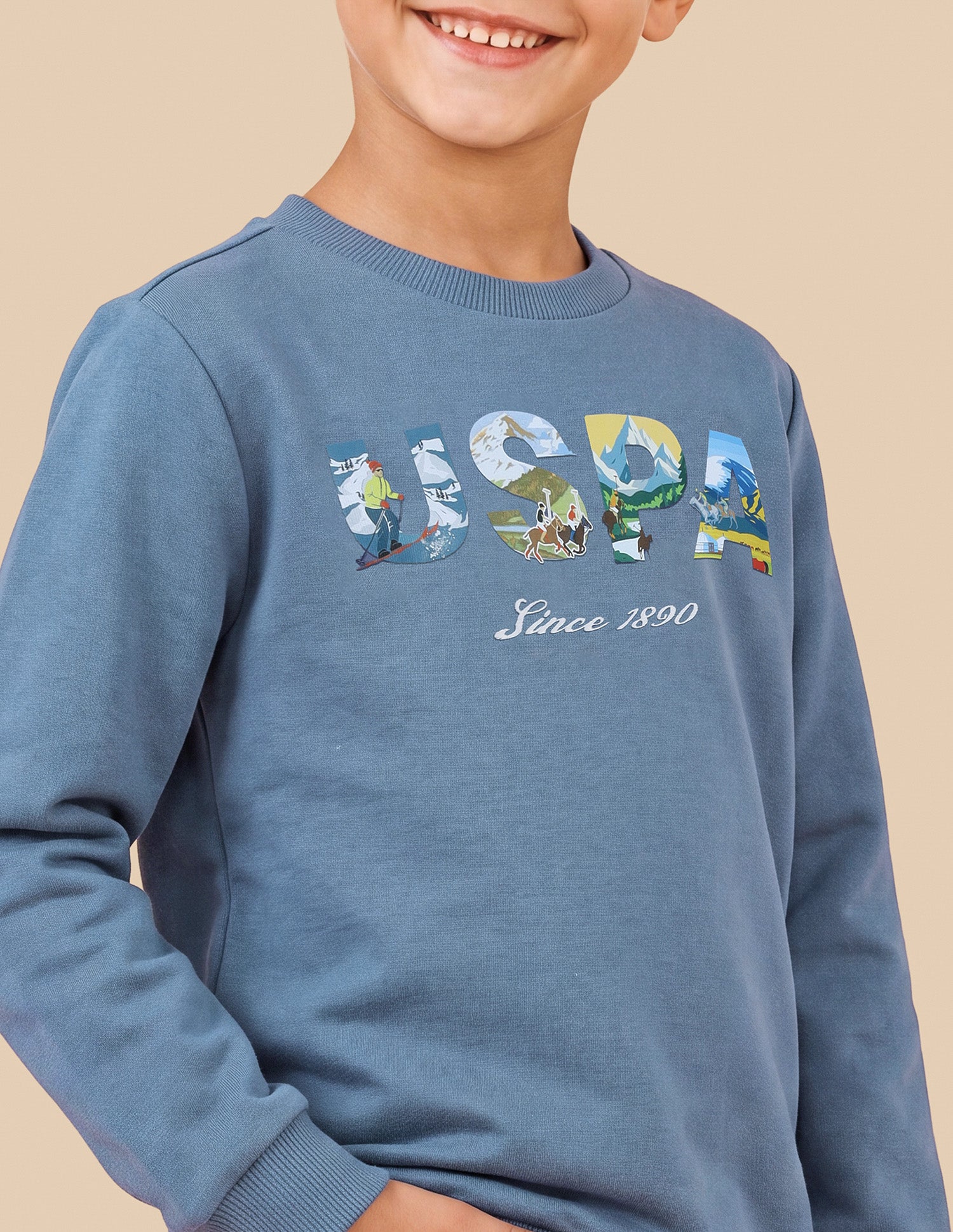 Graphic Brand Printed Regular Fit Sweatshirt Light Blue - U.S. Polo Assn. India | Large