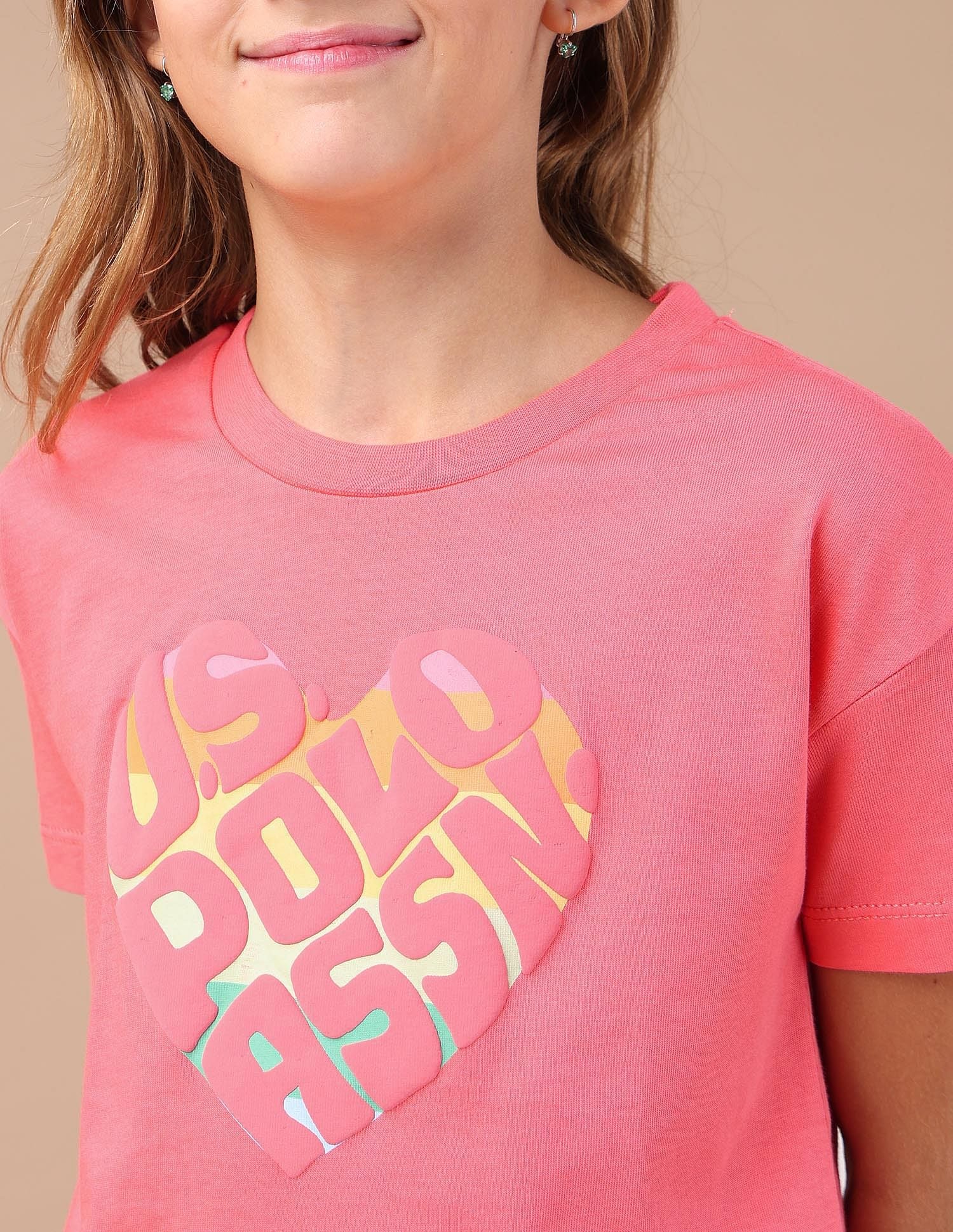 Girls Puff Print Regular Fit T-Shirt Coral - U.S. POLO ASSN. | Large