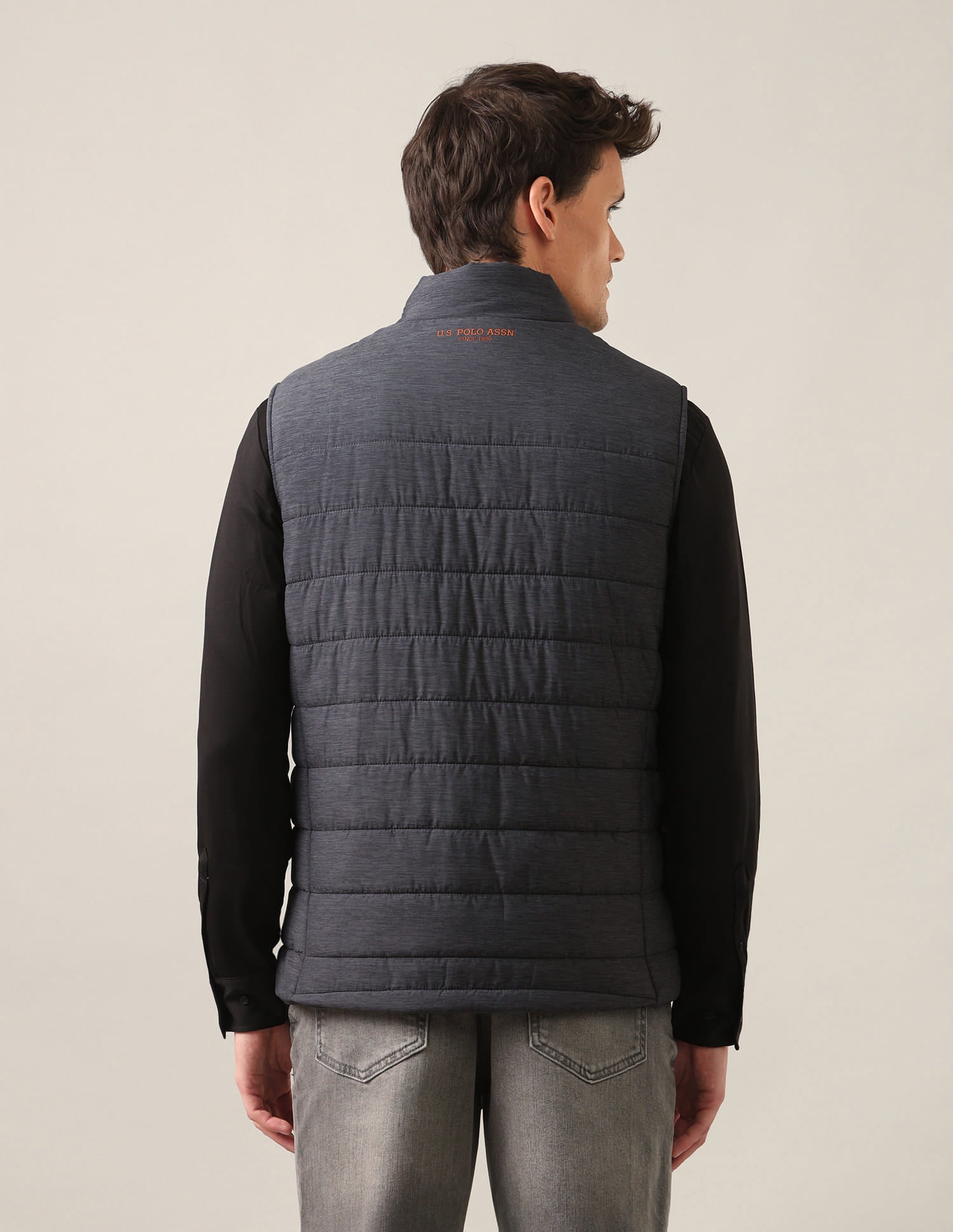 High Neck Sleeveless Solid Padded Jacket Grey - U.S. Polo Assn. India | Large