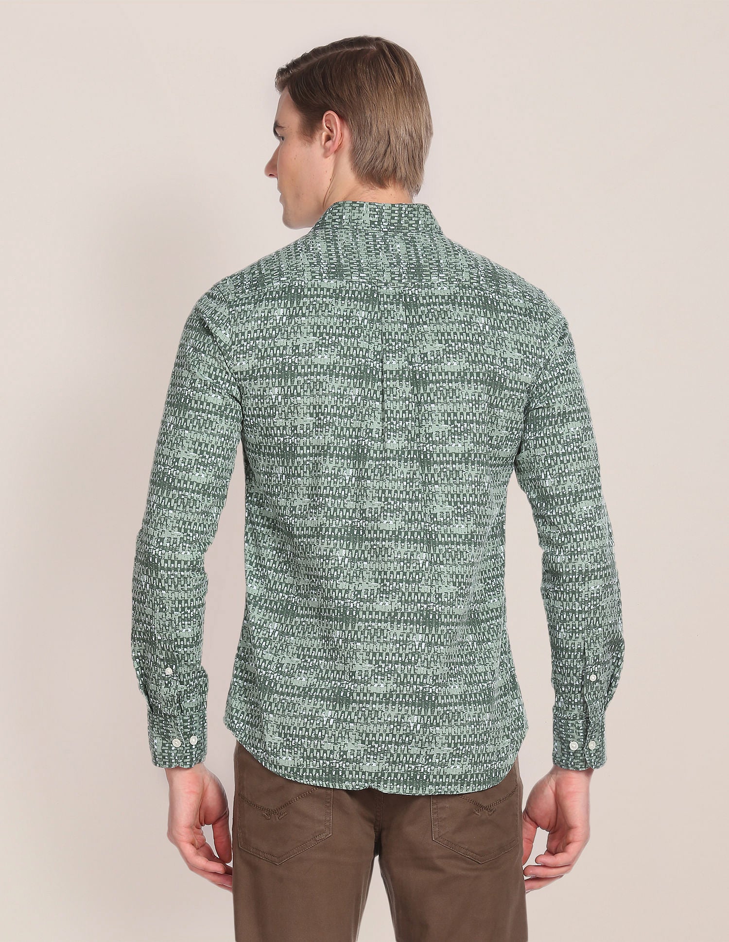 Abstract Print Cotton Twill Shirt Green - U.S. POLO ASSN. | Large