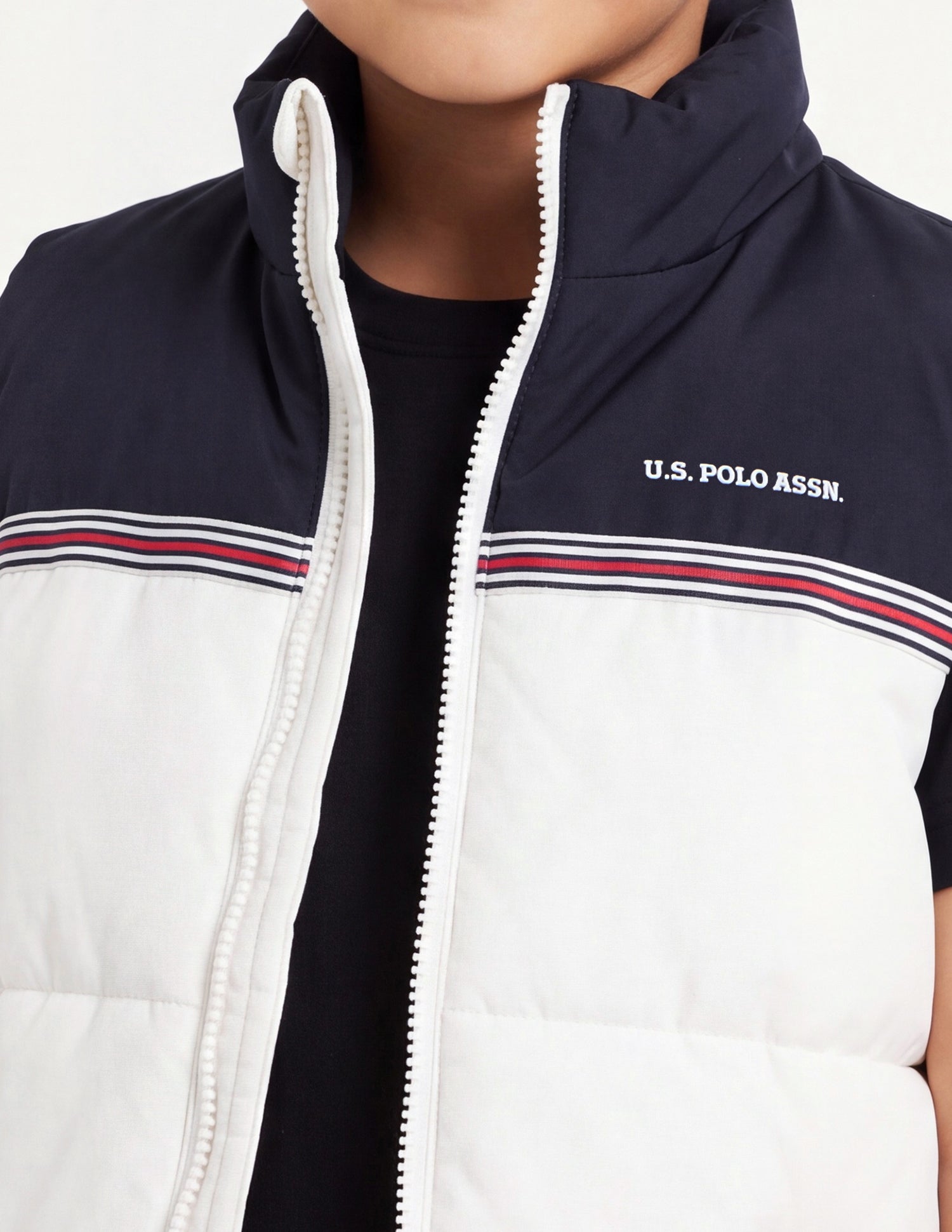 Colourblocked Regular Fit Puffer Jacket White - U.S. Polo Assn. India | Large