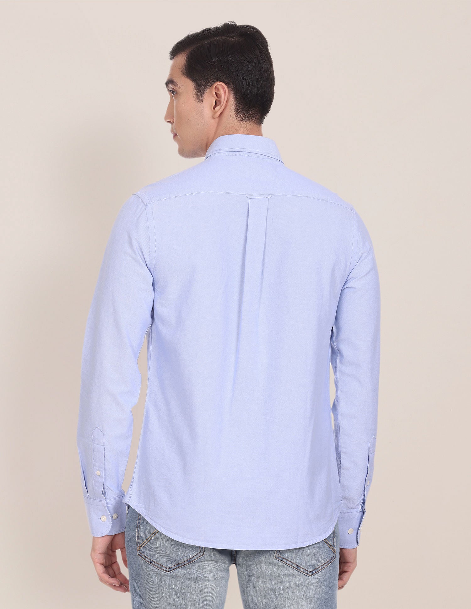 Men Blue Button Down Collar Cotton Solid Formal Shirt Blue - U.S. POLO ASSN. | Large