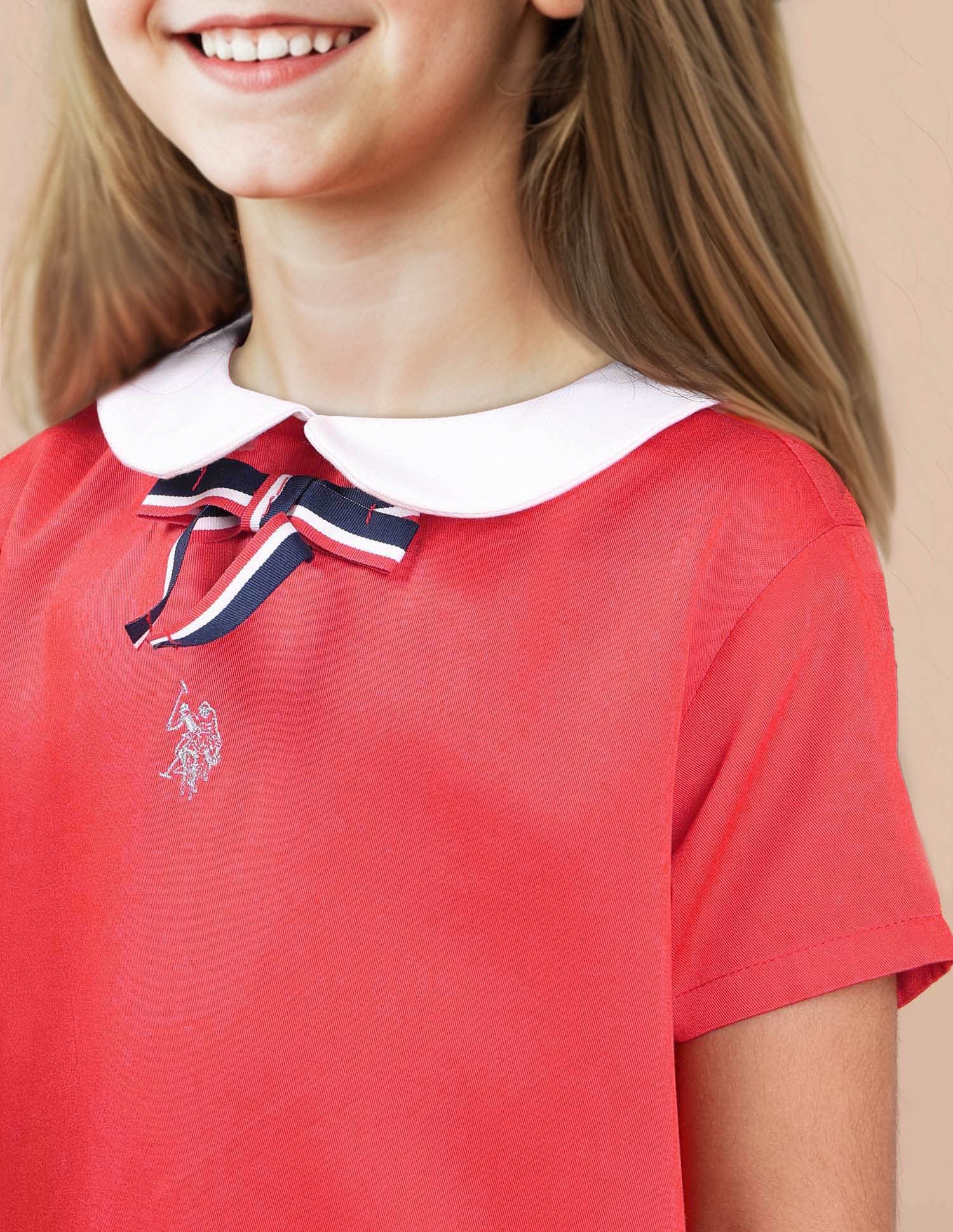 Girls Peter Pan Collar Pure Cotton Dress Red - U.S. POLO ASSN. | Large