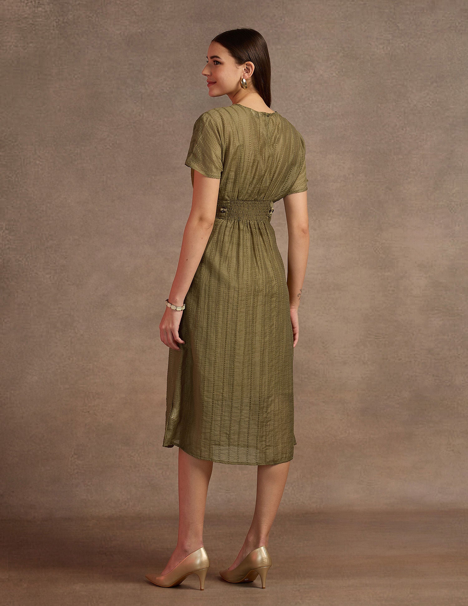 Textured Pattern A-Line Dress Green - U.S. POLO ASSN. | Large