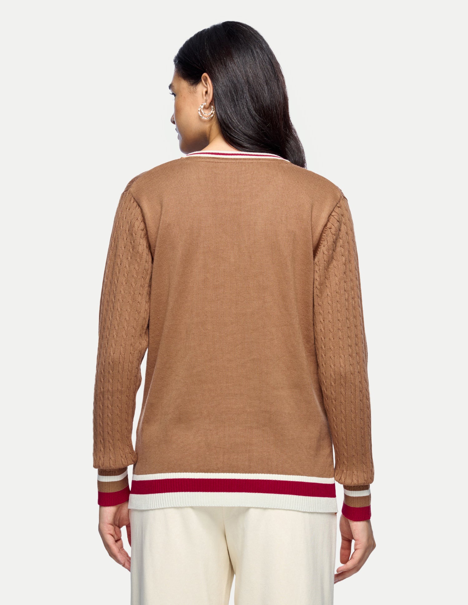 Cable Patterned Knit Regular Fit Sweater Brown - U.S. Polo Assn. India | Large