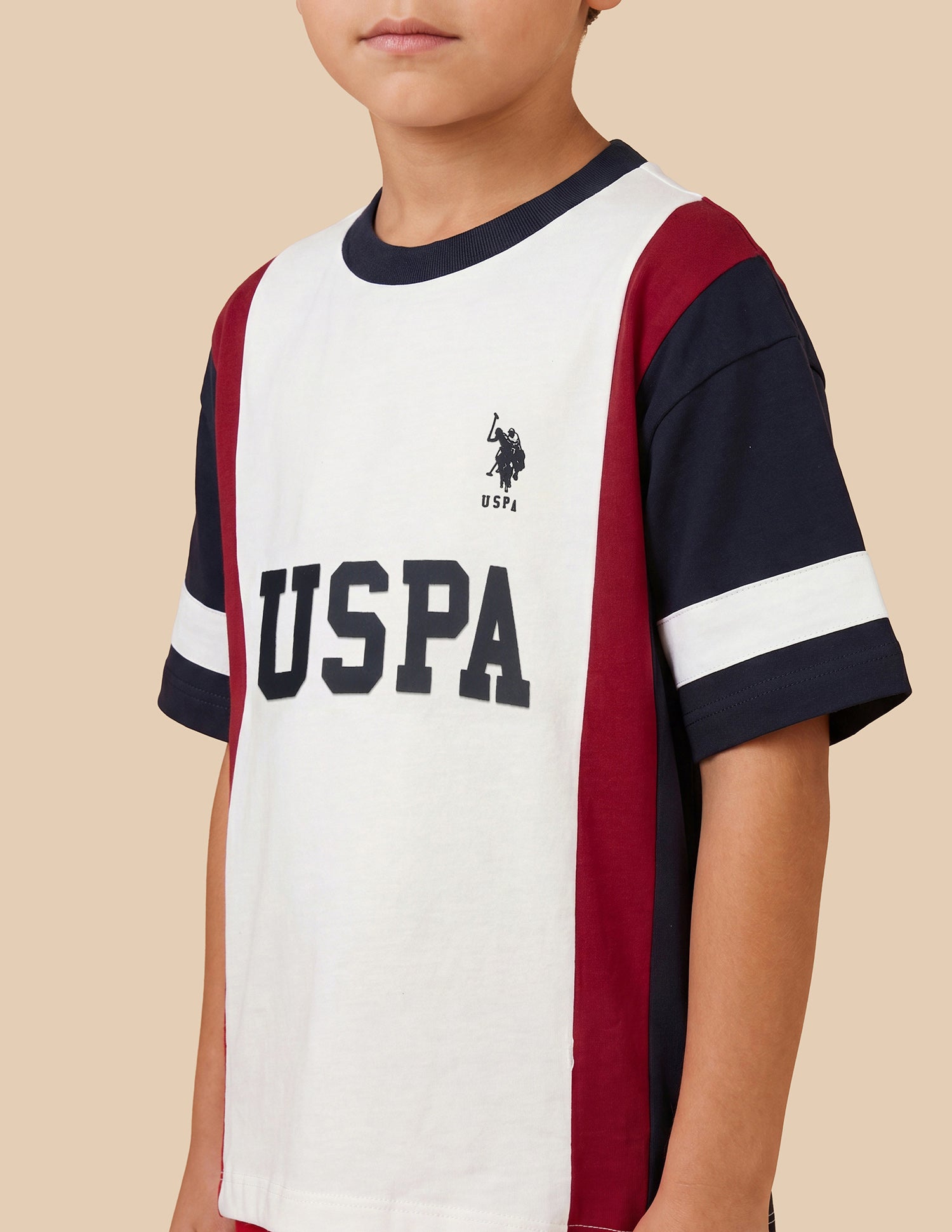 Colour Blocked With Brand Printed Oversized Fit T-Shirt White - U.S. Polo Assn. India | Large