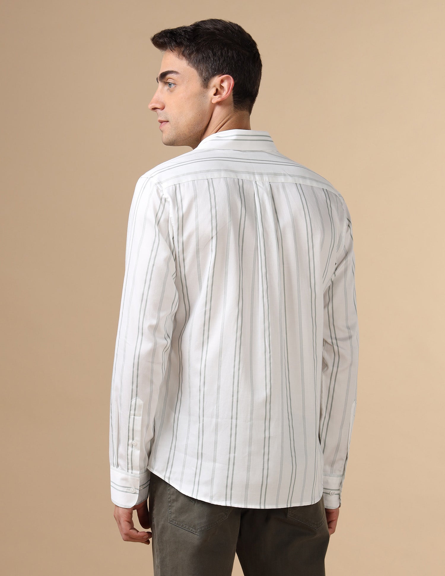 Vertical Striped Pure Cotton Shirt Lightgreen - U.S. POLO ASSN. | Large